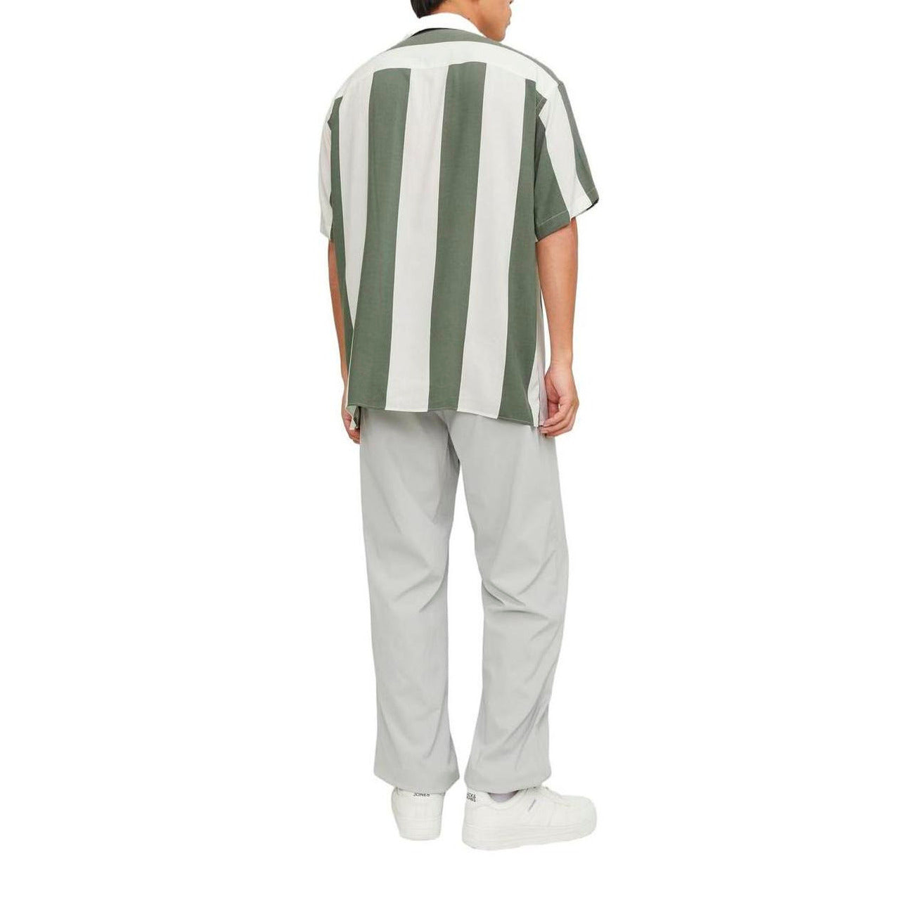 2223845 Jack & Jones Camicia Verde Viscosa Righe Maniche Corte Uomo