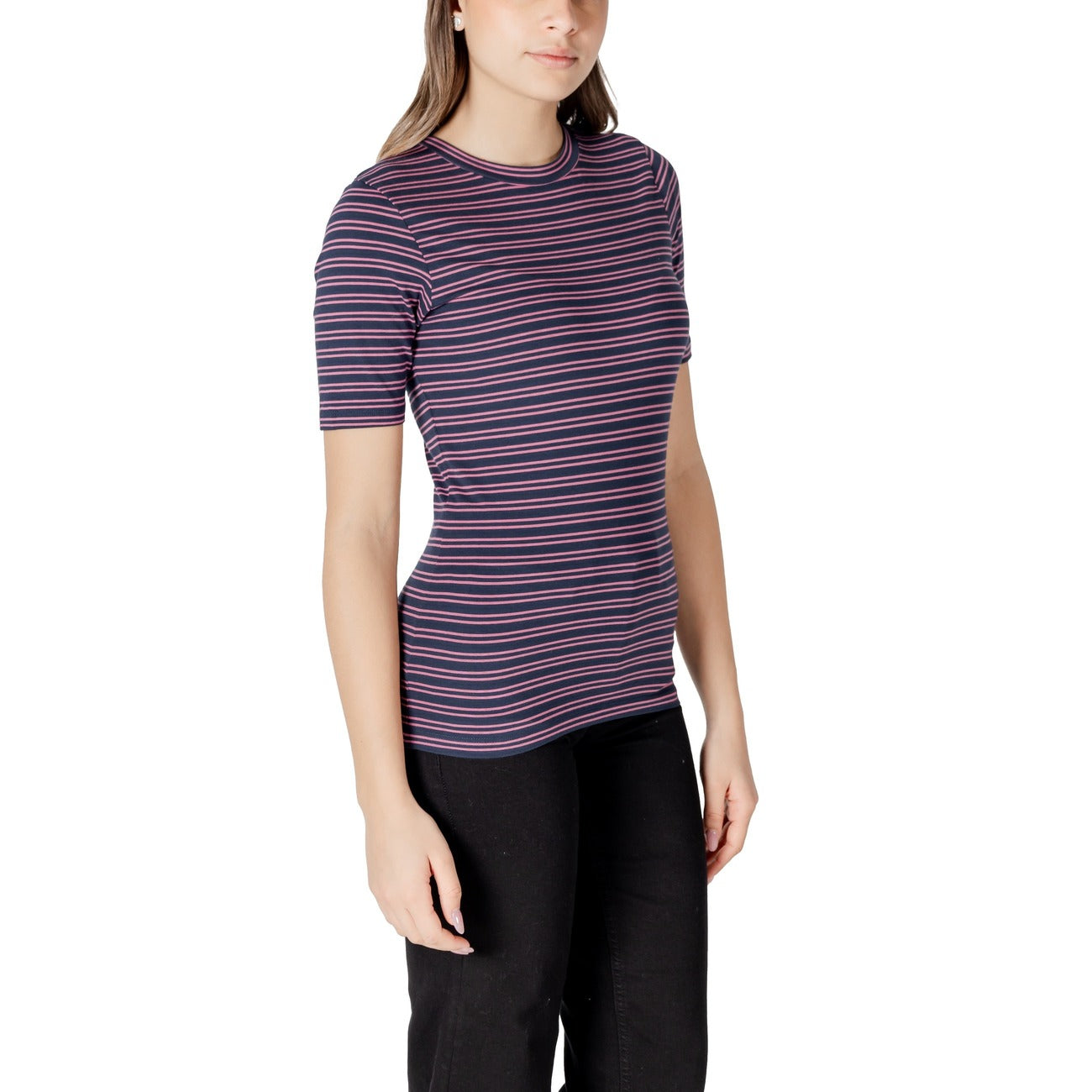 2413469 Ichi T-Shirt Blu Righe Scollo Tondo Donna