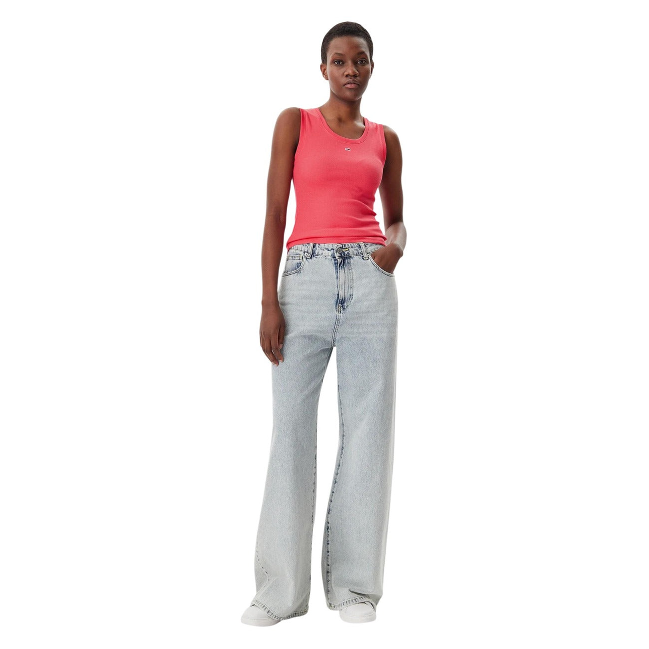 2457445 Tommy Hilfiger Jeans Canotta Fuxia Cotone Elastan Scollo Tondo Donna