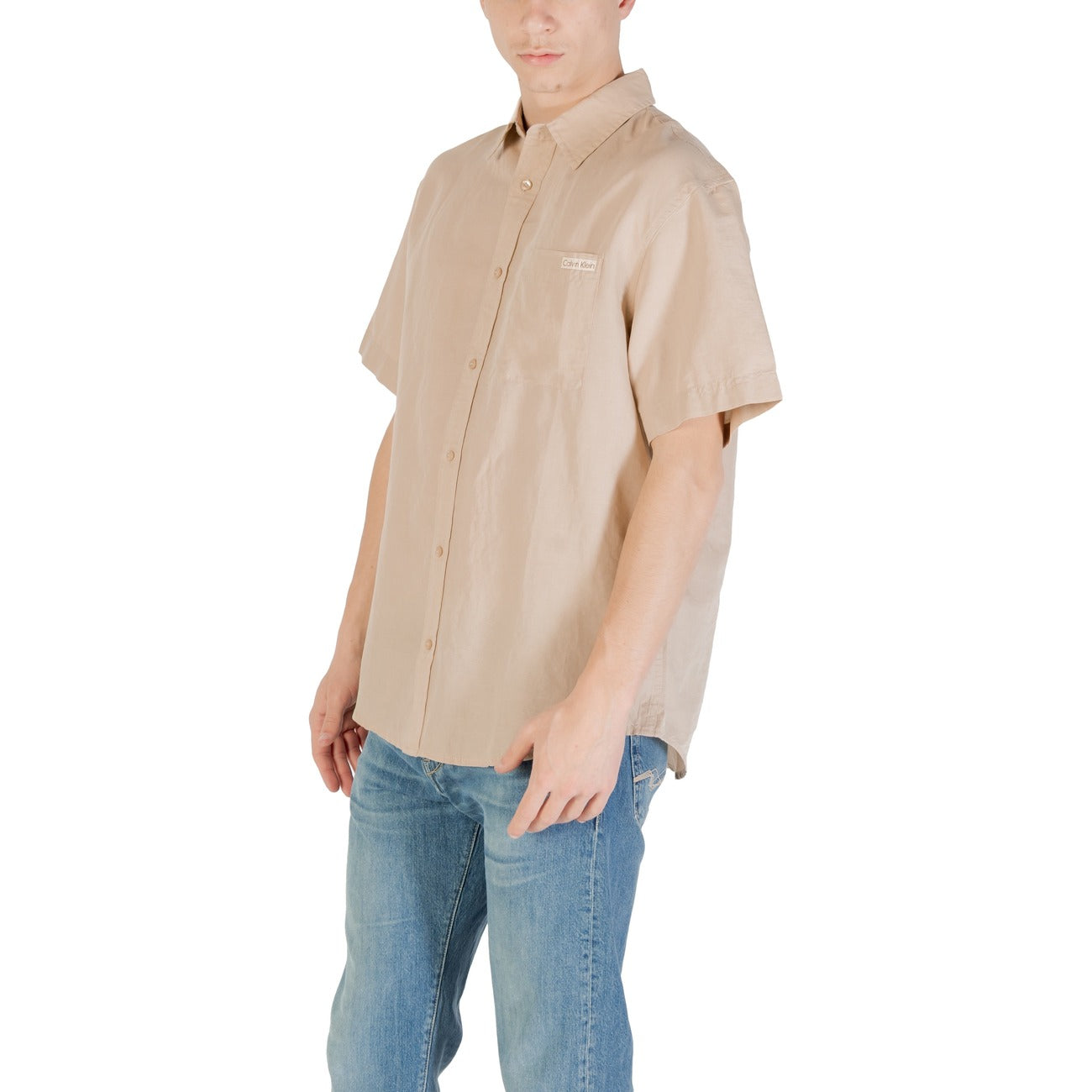 2422006 Calvin Klein Jeans Camicia Beige Lino Cotone Uomo