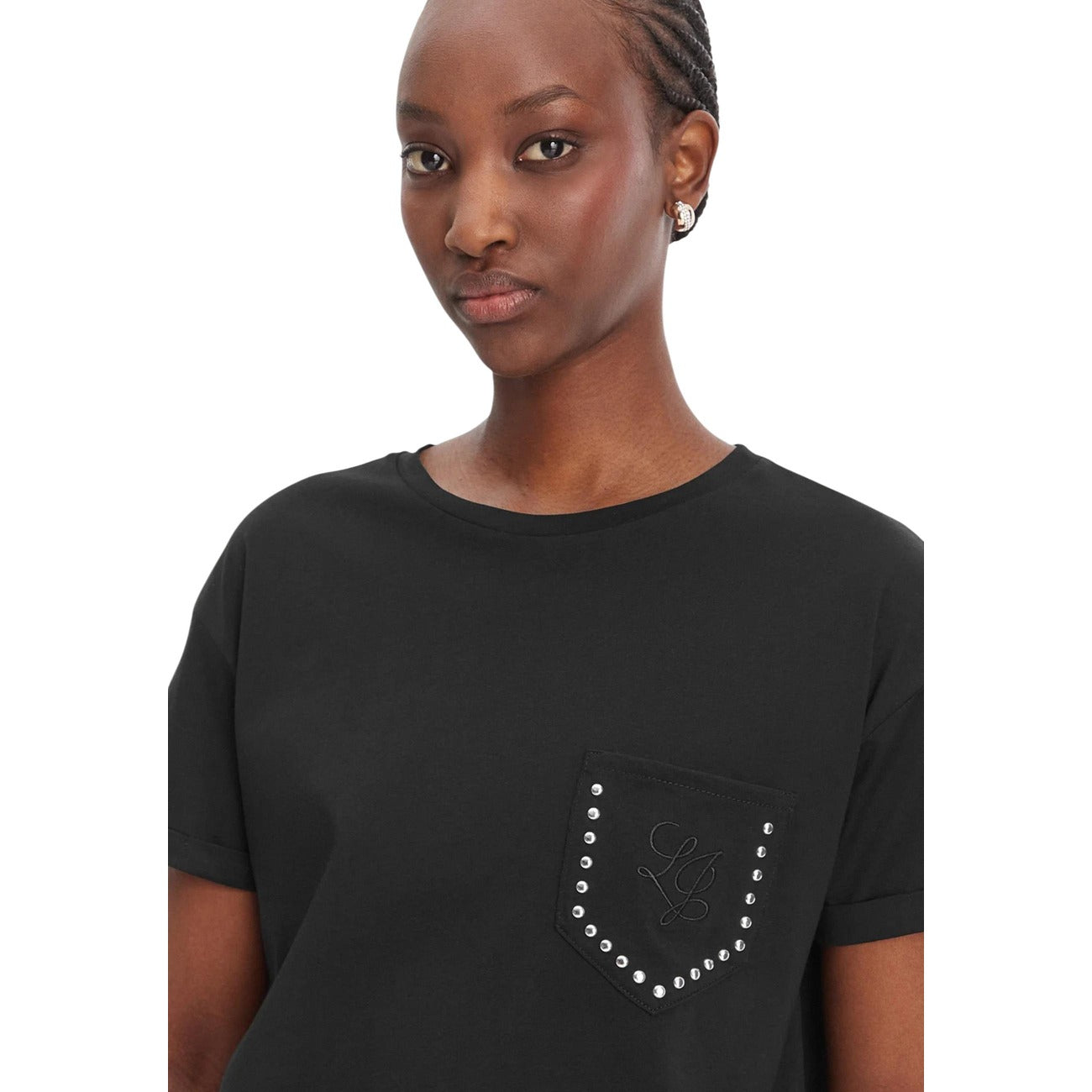 2455837 Liu Jo T-Shirt Donna Nera Cotone Tasca