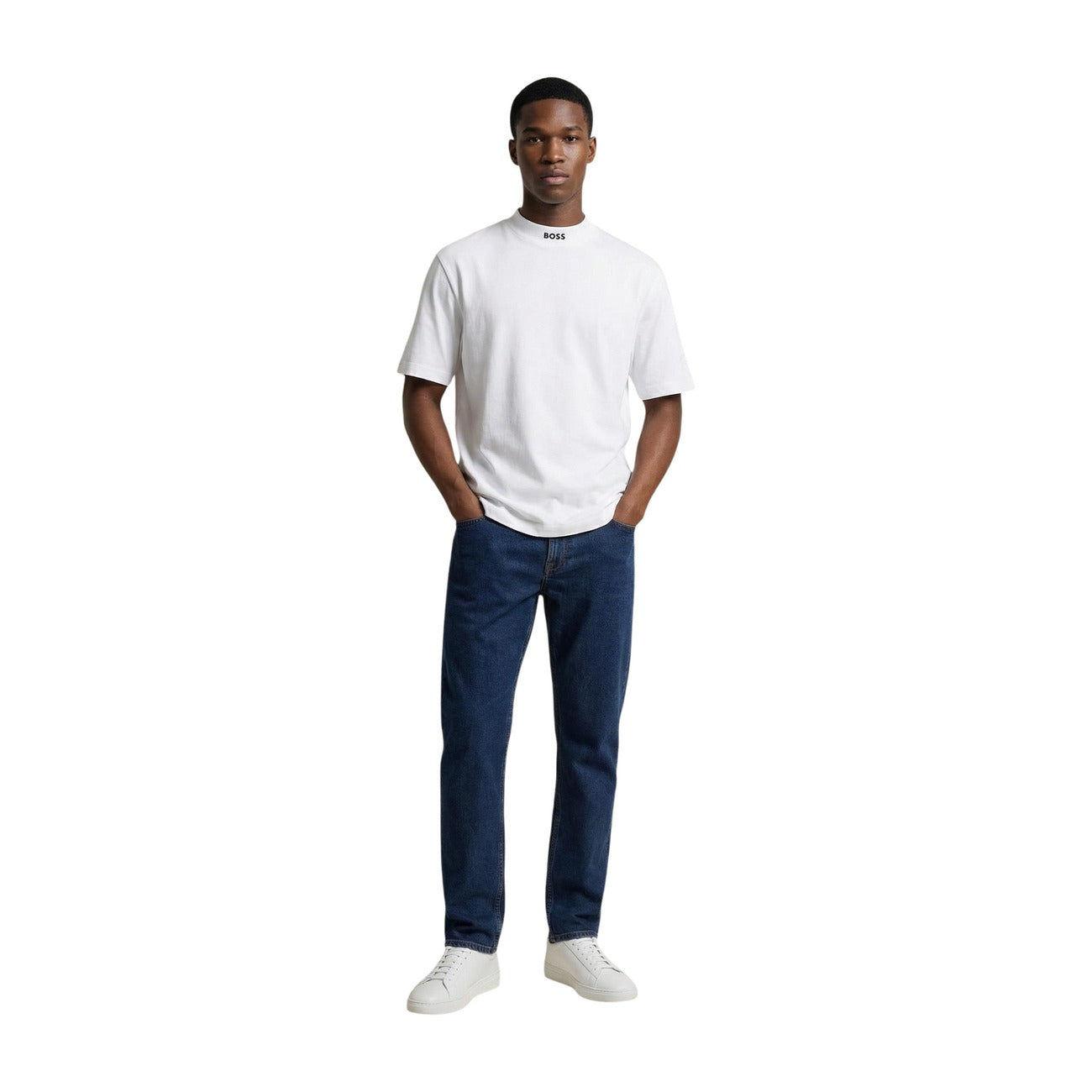 2458833 Boss T-Shirt Bianca Cotone Elastan Scollo Tondo Uomo