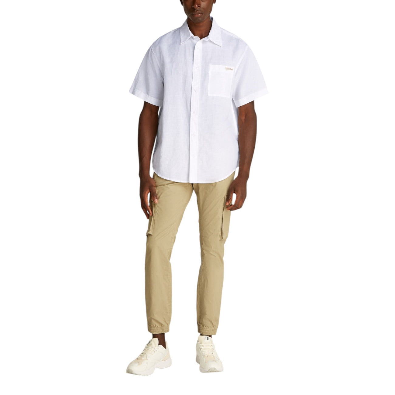 2419087 Calvin Klein Jeans Camicia Bianca Lino Cotone Uomo