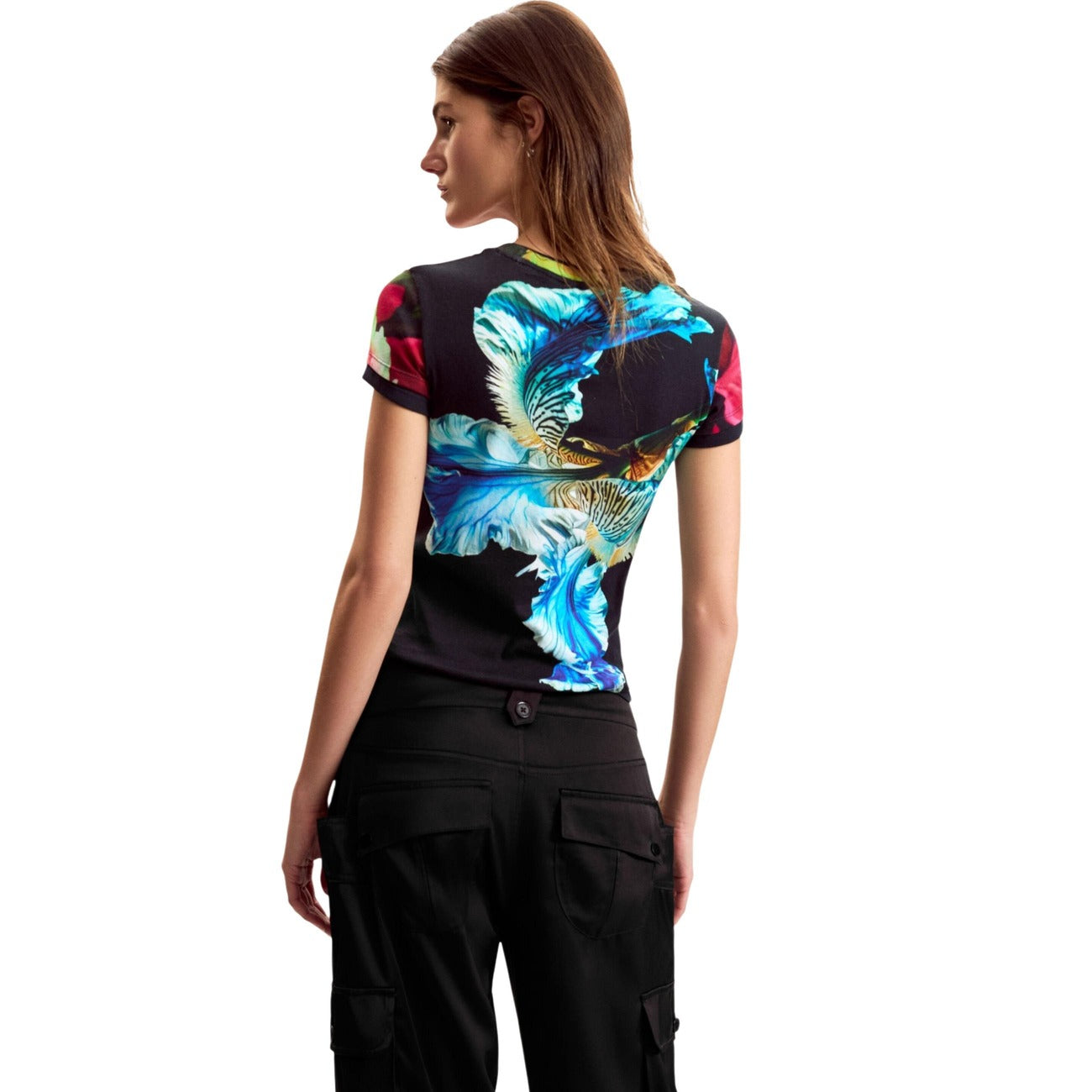 2453306 Desigual T-Shirt Donna Blu Floreale Cotone