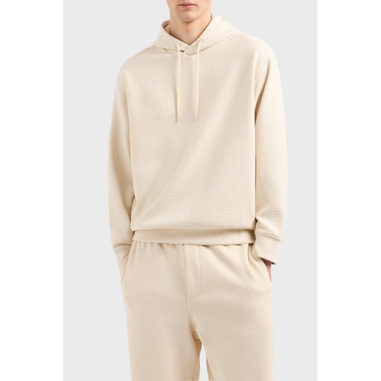 2442521 Emporio Armani Felpa Bianca Cappuccio Lyocell Uomo