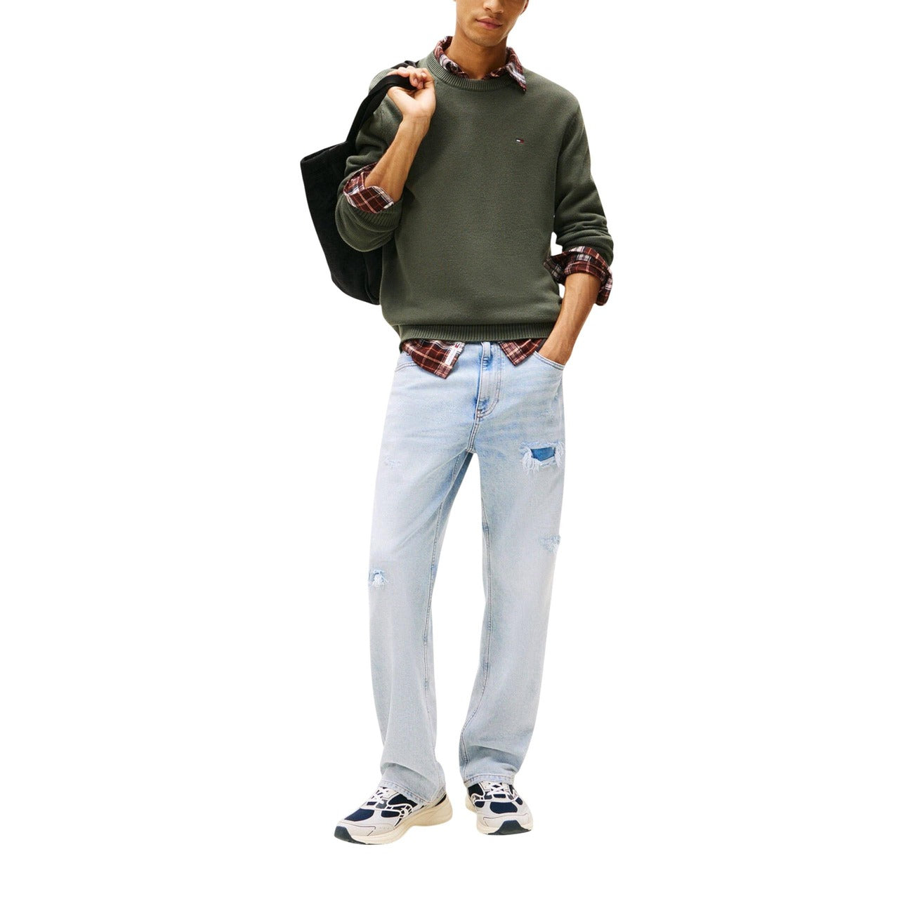 2447092 Tommy Hilfiger Jeans Maglia Verde Cotone Organico Uomo