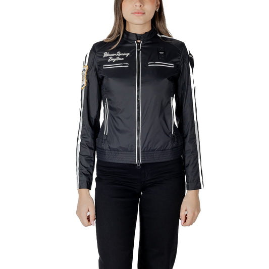 2411200 Blauer Giacca Nera Stampa Cerniera Tasche Donna