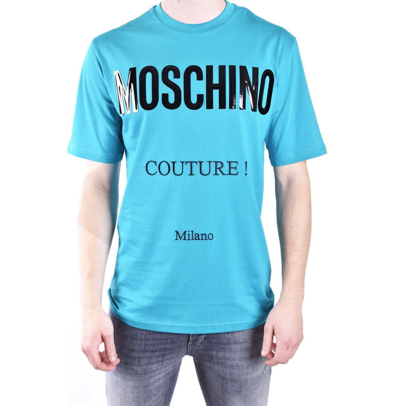 2424544 Moschino T-Shirt Azzurra Stampa Uomo
