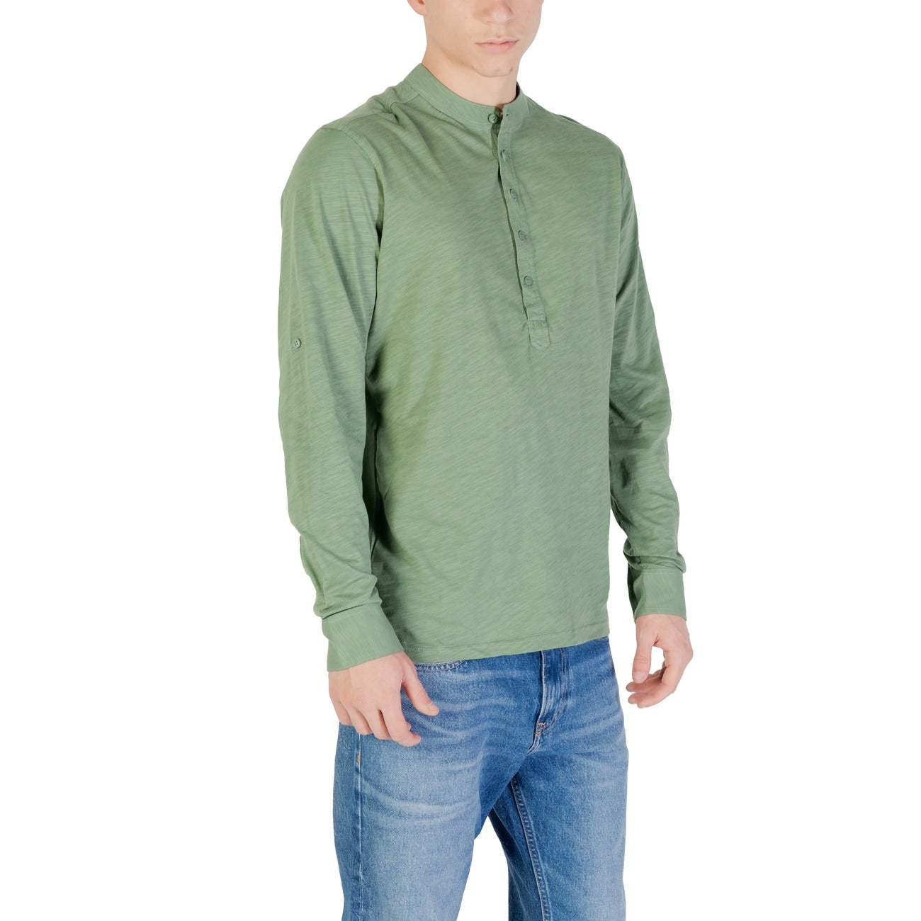 2420433 Gianni Lupo T-Shirt Verde Maniche Lunghe Bottoni Uomo