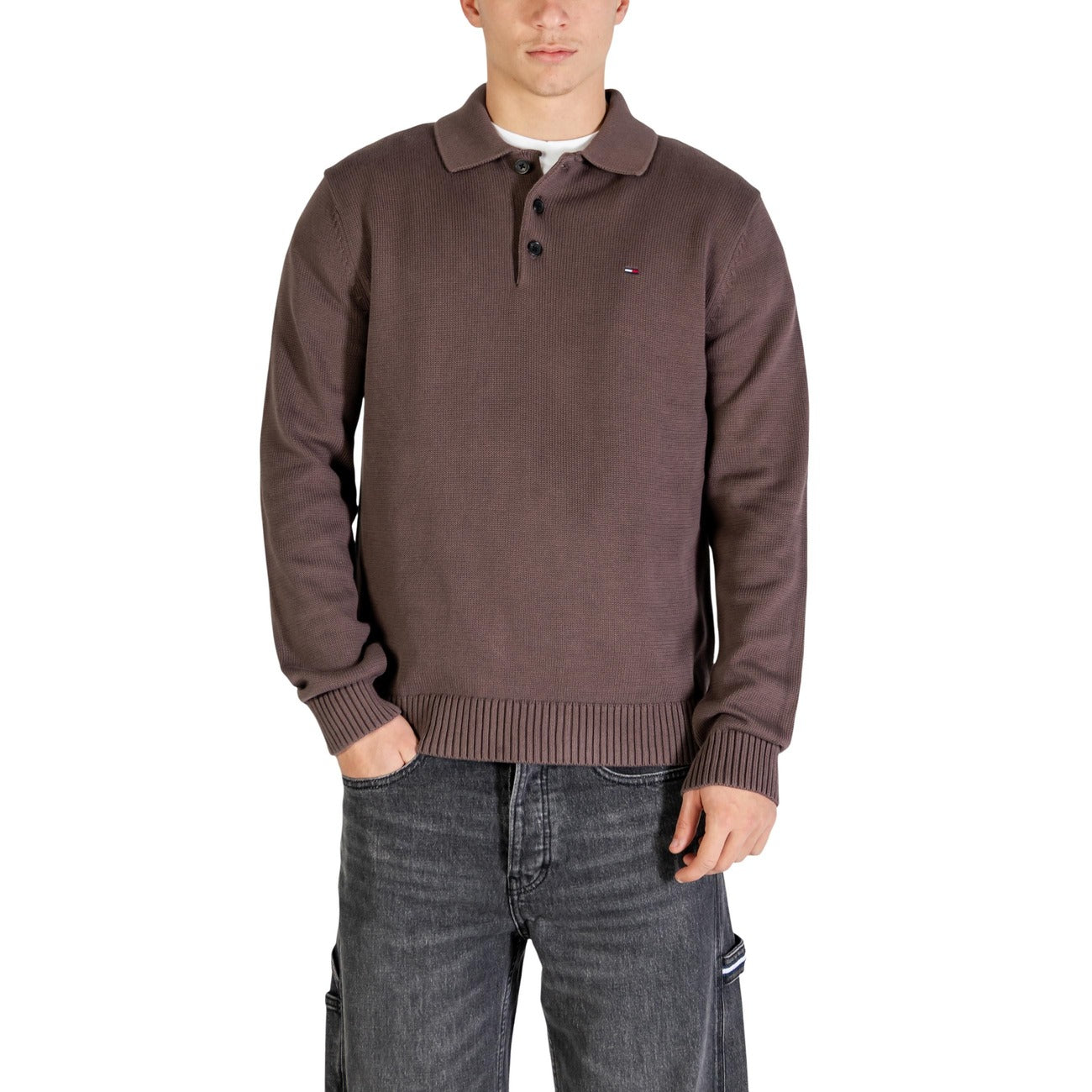 2451616 Tommy Hilfiger Jeans Maglia Marrone Cotone Organico Uomo