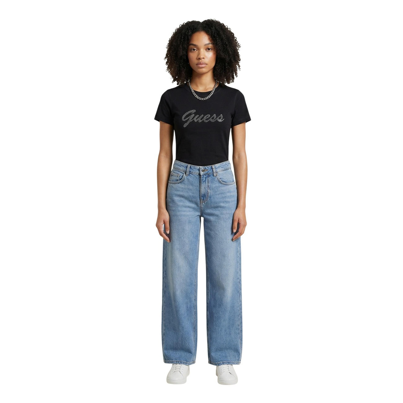 2453348 Guess T-Shirt Nera Cotone Donna