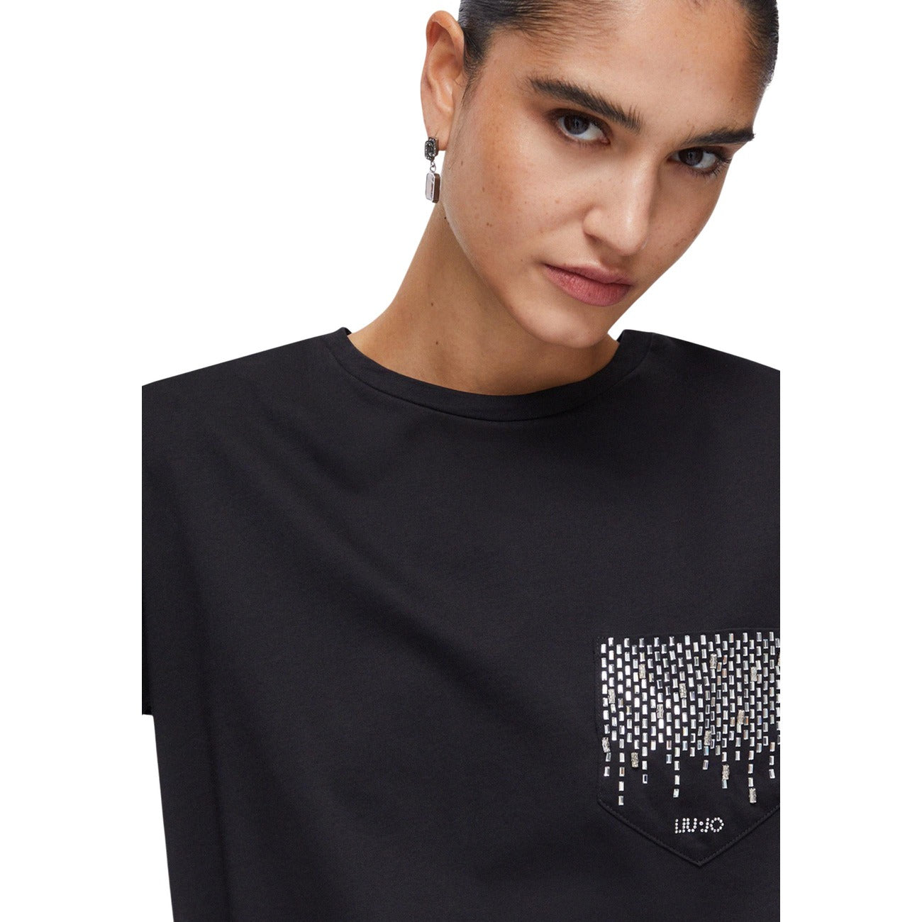 2455973 Liu Jo T-Shirt Donna Nera Cotone Tasca