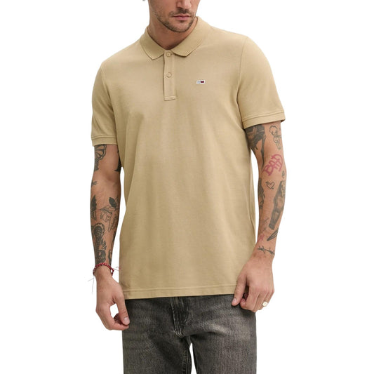 2447155 Tommy Hilfiger Jeans T-shirt Beige Bottoni Colletto Uomo