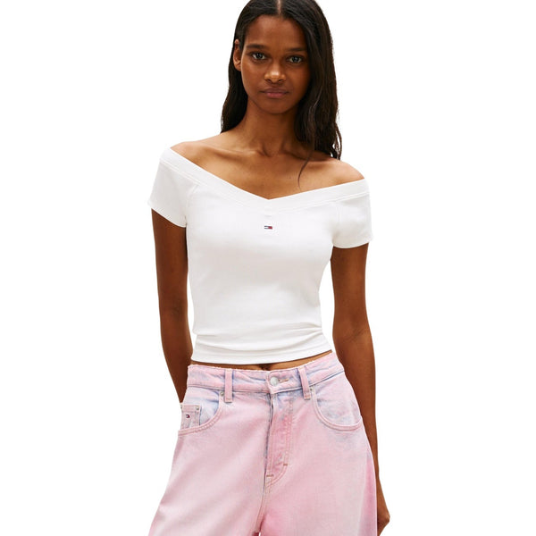 Top Beige Cotone Organico Scollo Barca Donna