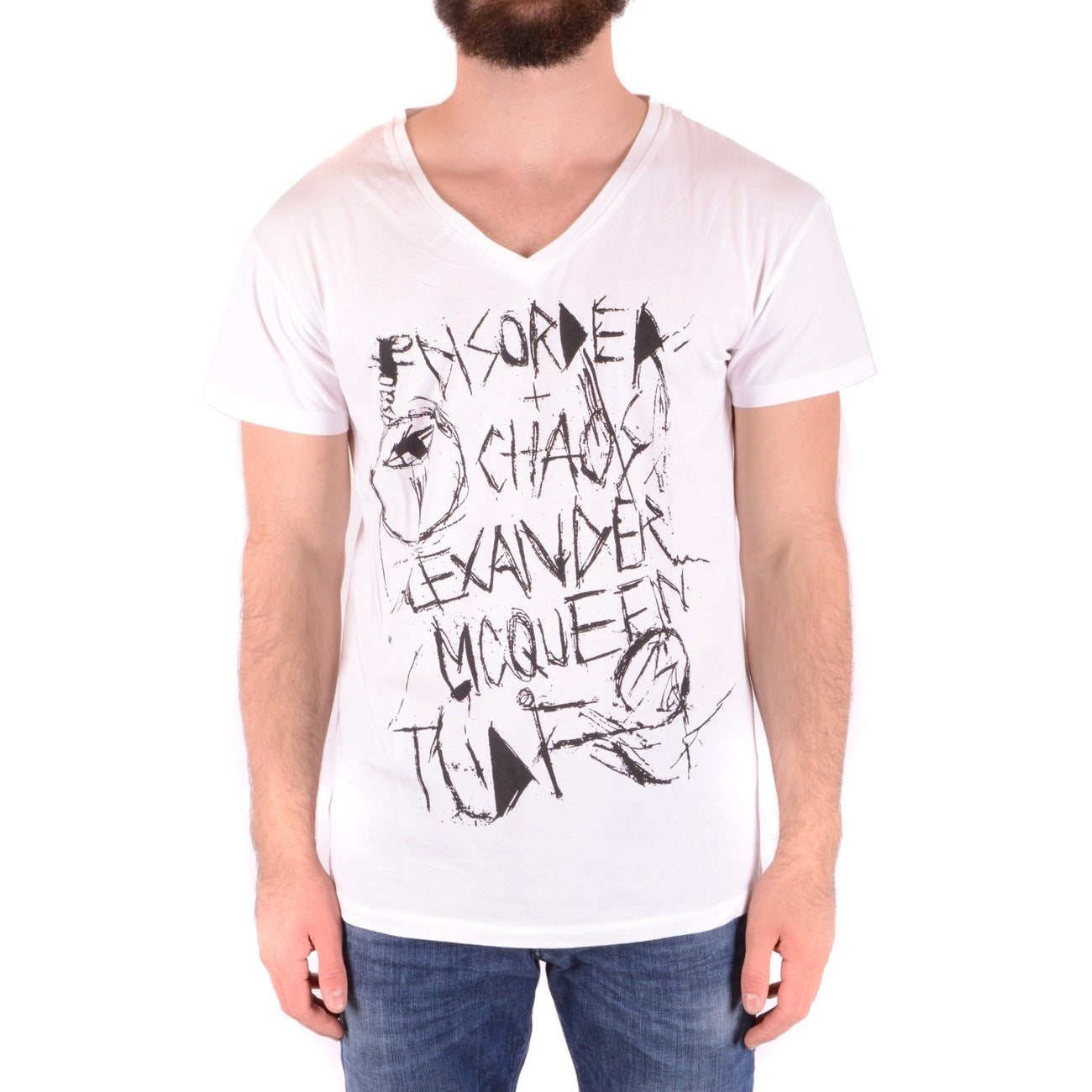 2431748 Alexander McQueen T-shirt Bianca Stampa Scollo V Uomo