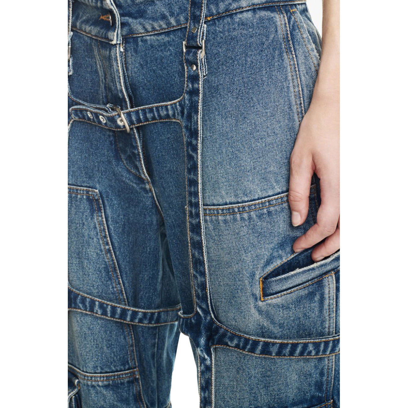 488834 Off-White Jeans Blu Effetto Consumato Donna