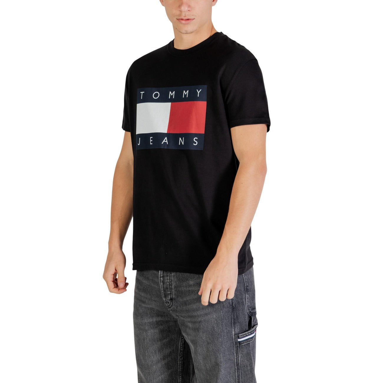 2447438 Tommy Hilfiger Jeans T-shirt Nera Stampa Cotone Organico Uomo