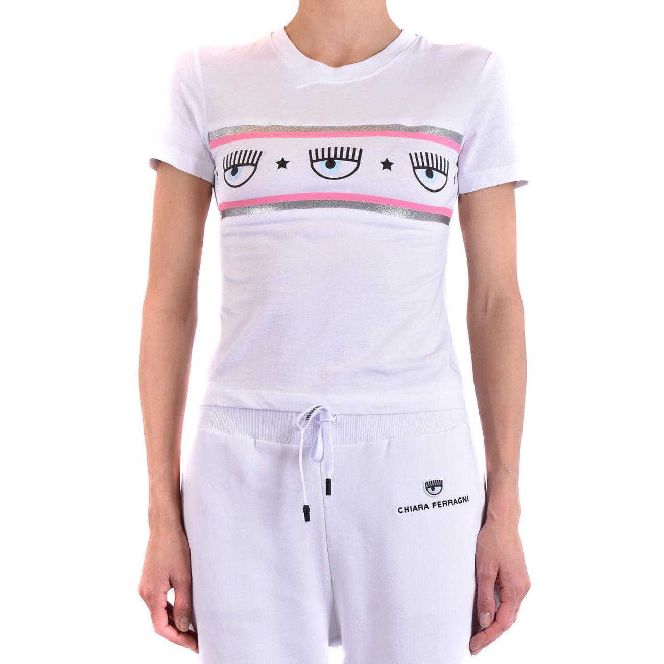 488584 Chiara Ferragni T-Shirt Bianca Stampa Donna
