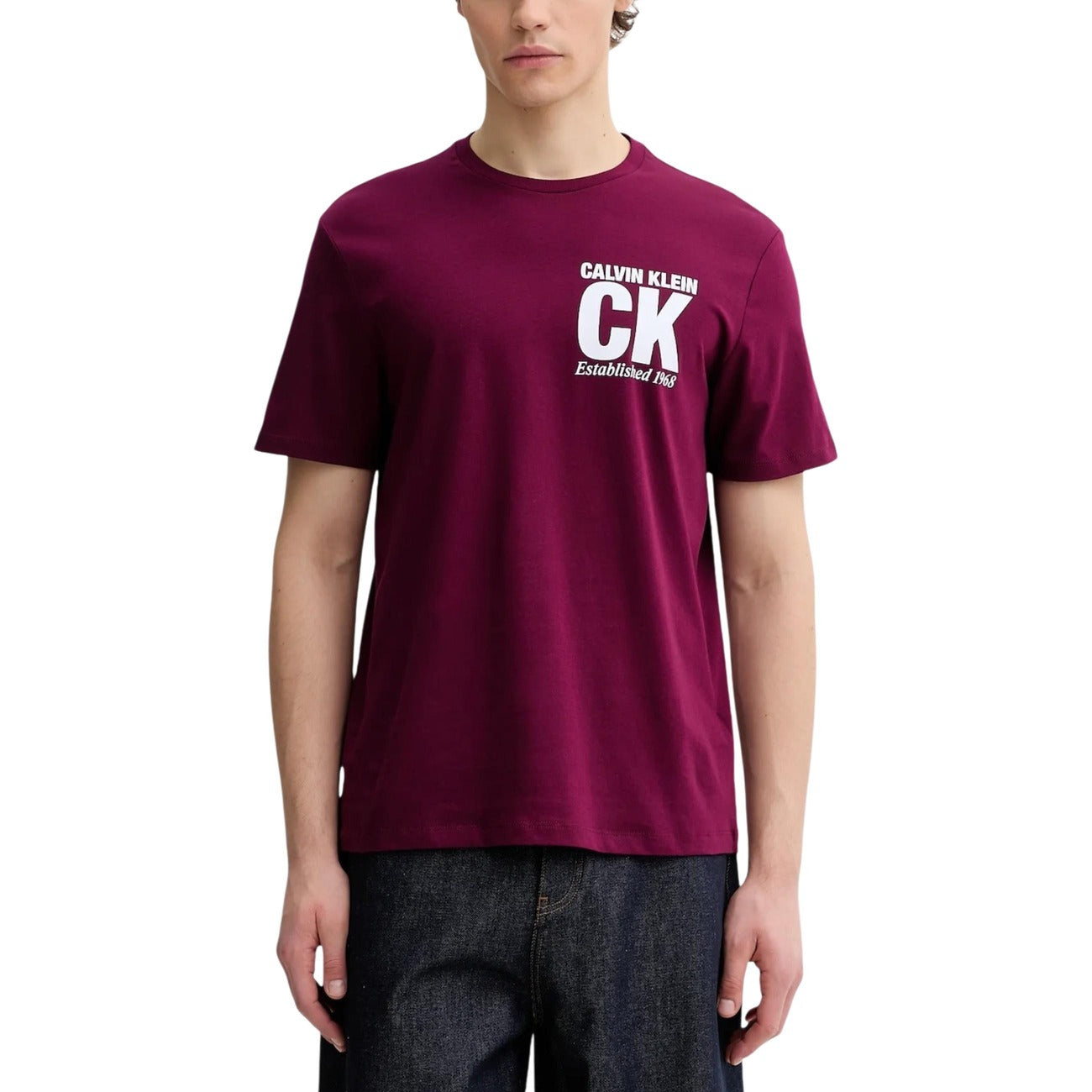 2452203 Calvin Klein T-Shirt Bordeaux Stampa 100% Cotone Uomo