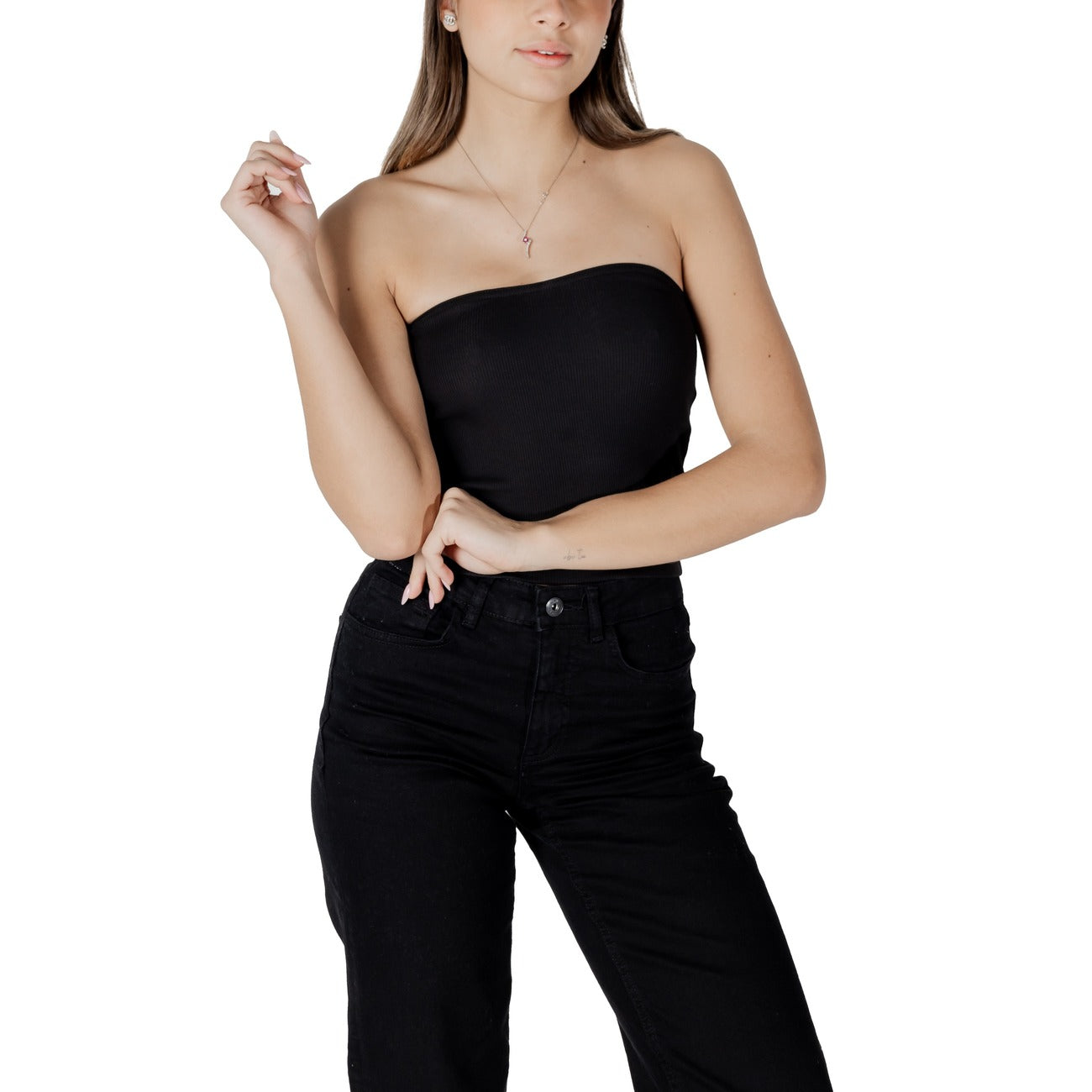 2410864 Calvin Klein Jeans Top Nero Monocromo Smanicato Donna