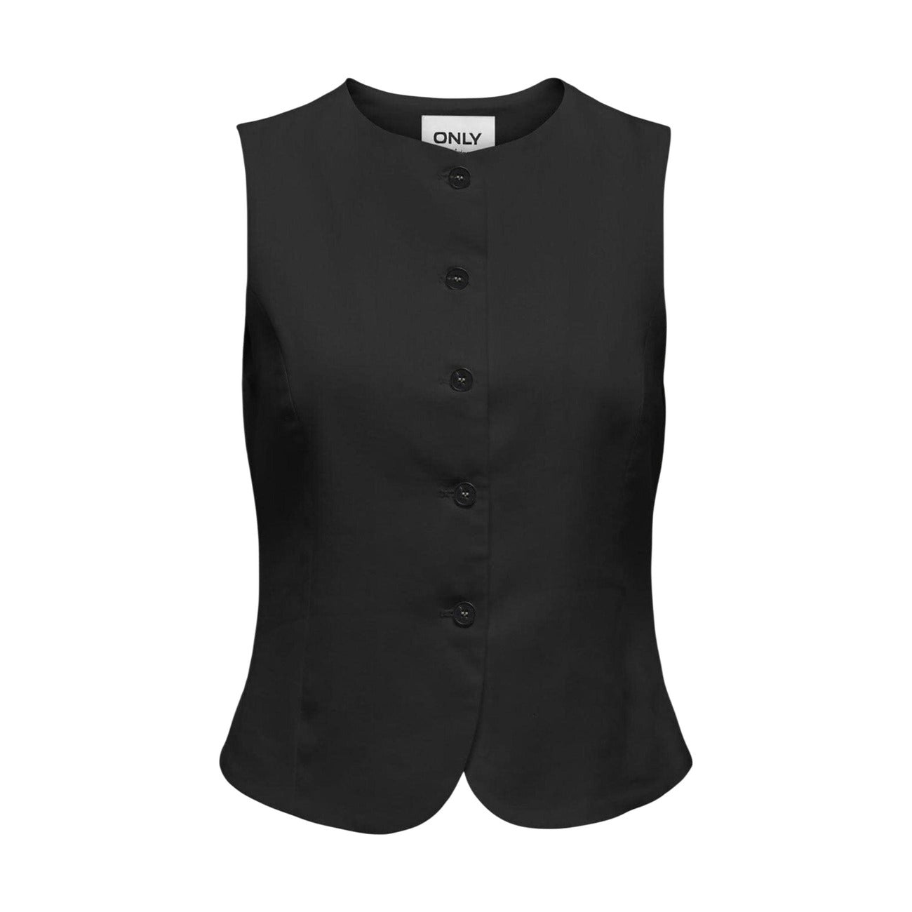 2457272 Only Gilet Nero Viscosa Lino Bottoni Donna
