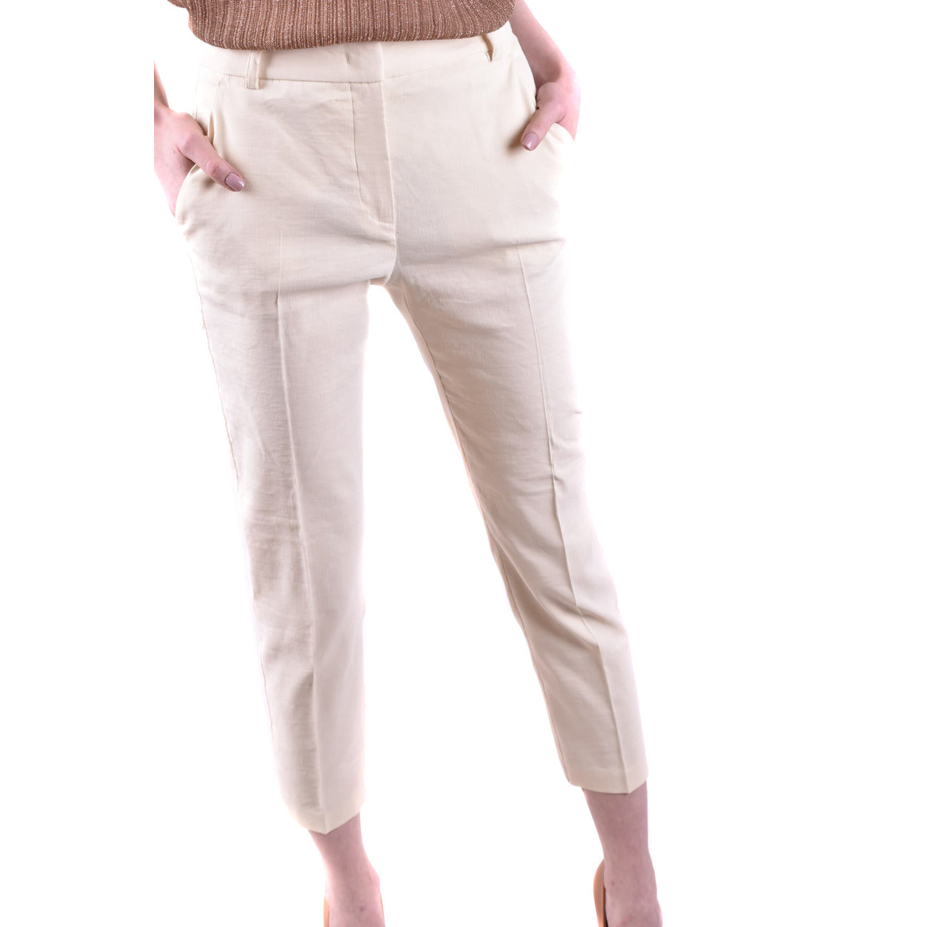 2438416 Pinko Pantaloni Bianchi Donna Lino 59% Tasche