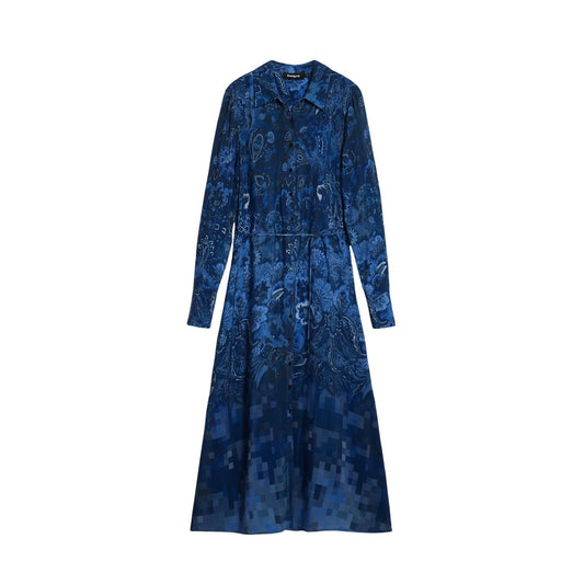 515448 Desigual Abito Blu Lungo Stampa Donna