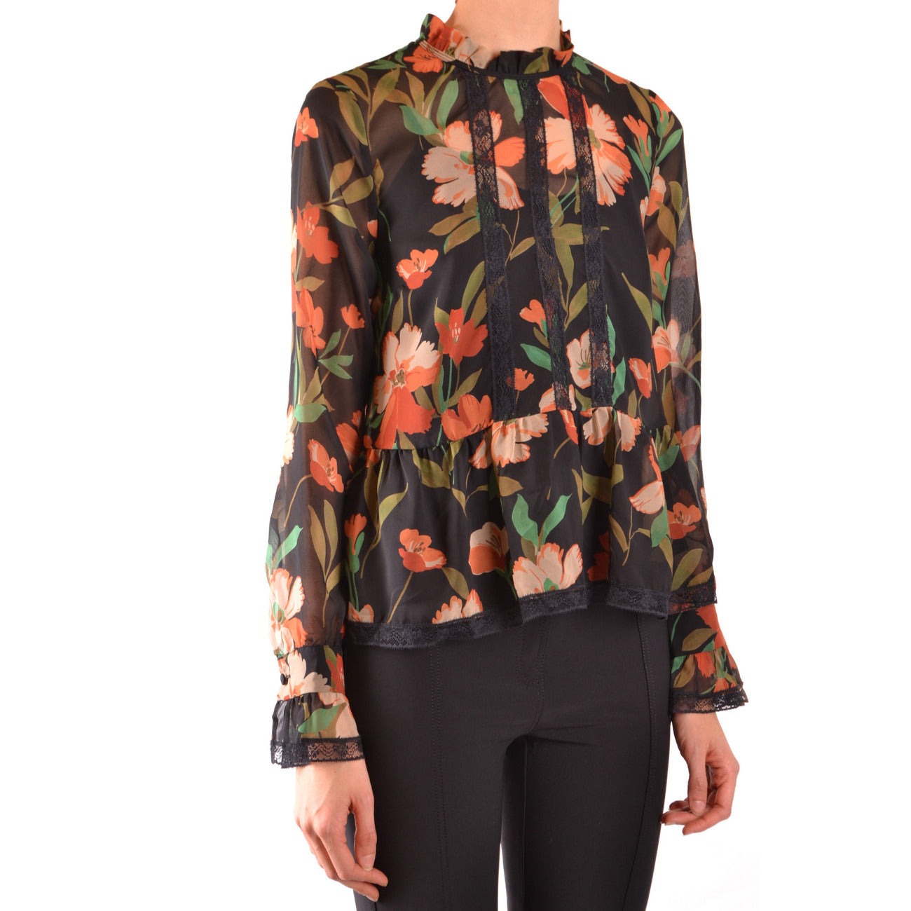 2430983 Twinset Blouse Nera Floreale Donna