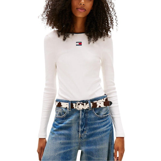 2452896 Tommy Hilfiger Jeans T-Shirt Donna Bianca Cotone Organico
