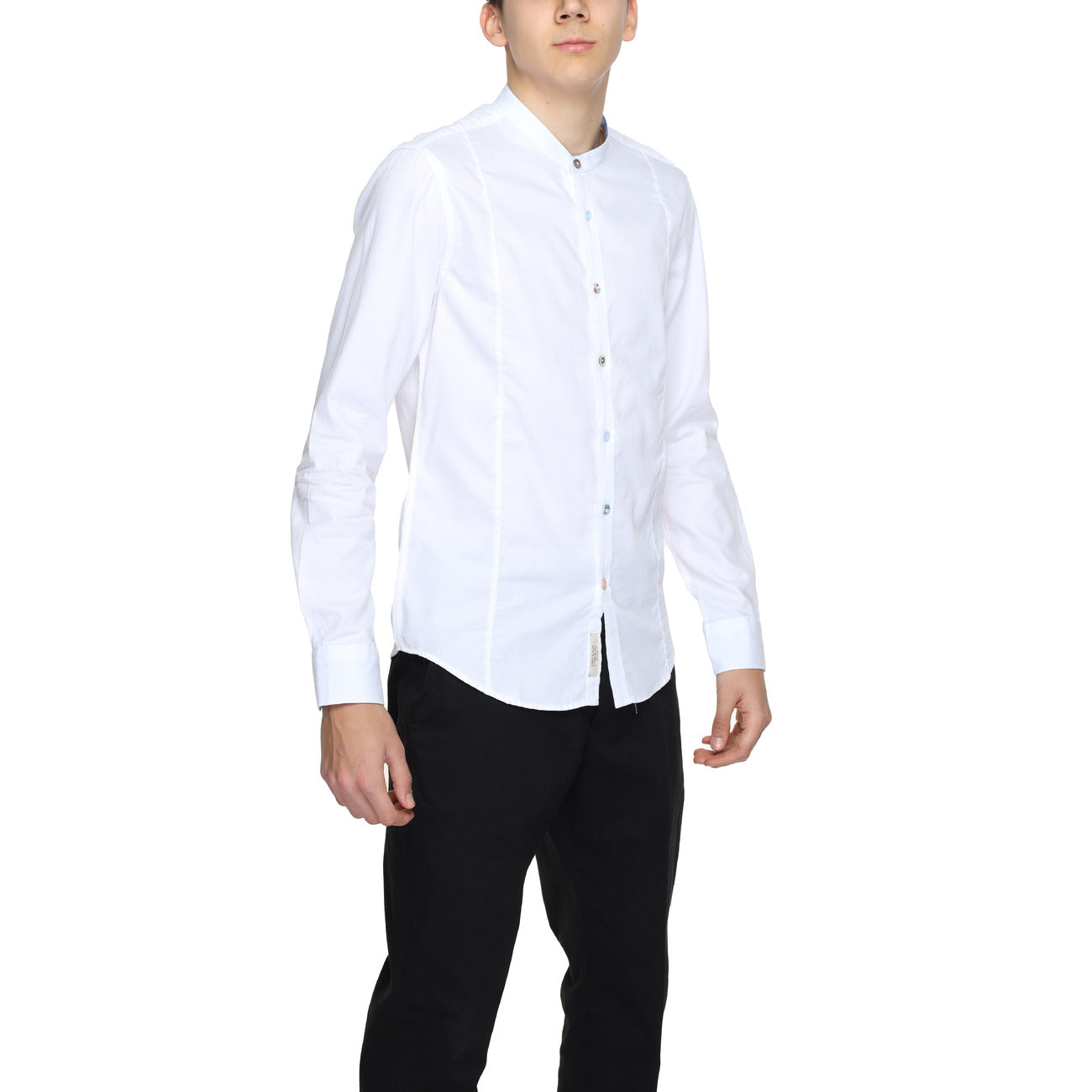 2220056 Gianni Lupo Camicia Bianca Cotone Colletto Coreano Uomo