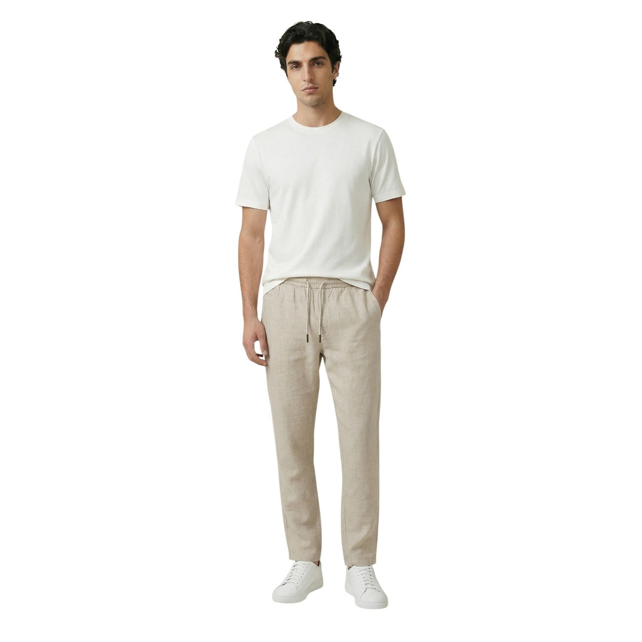 2455902 Gianni Lupo Pantaloni Beige Lyocell Uomo