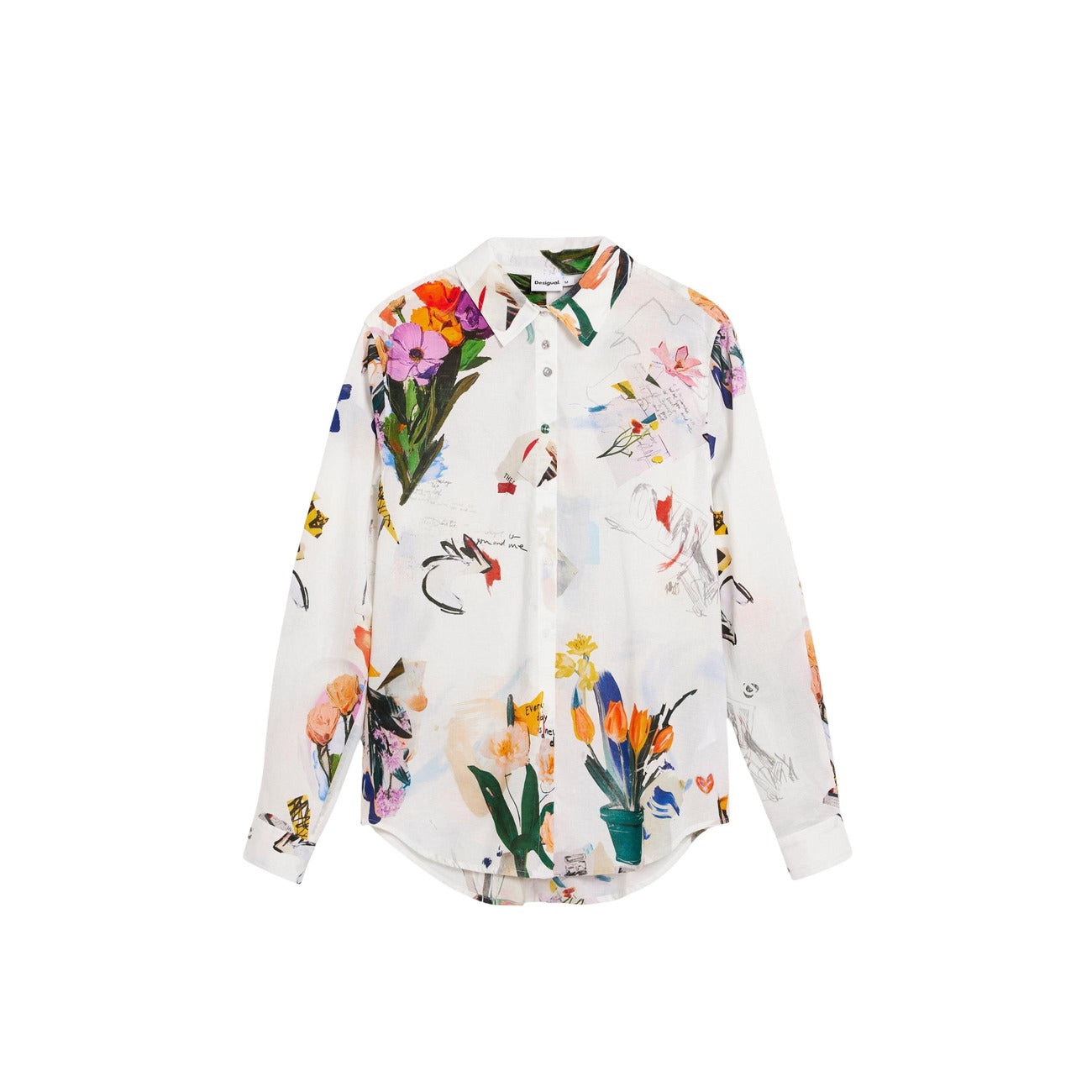 2452909 Desigual Camicia Donna Bianca Floreale Cotone