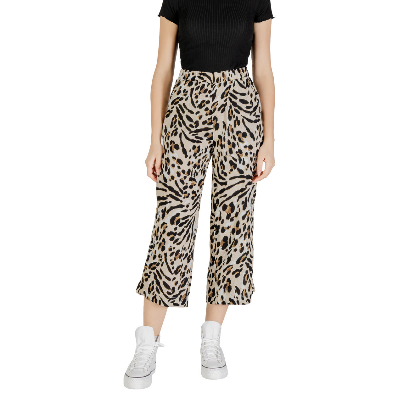 486288 Ichi Pantaloni Beige Fantasia Leopardata Donna