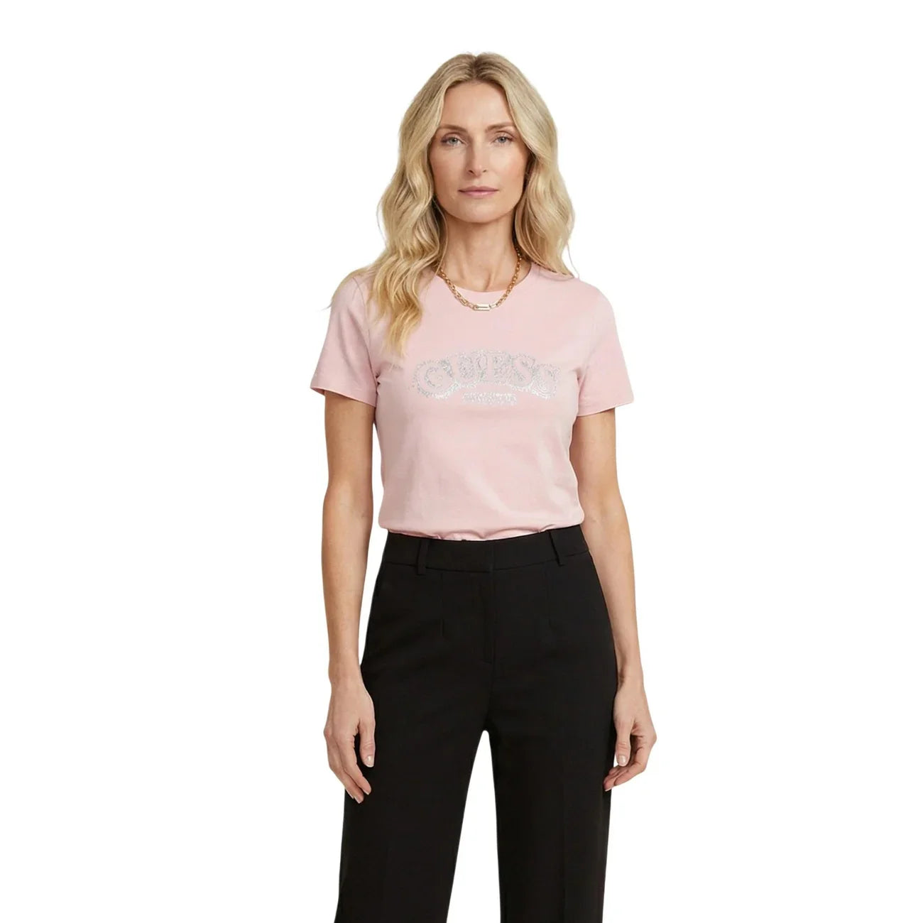 2453462 Guess T-Shirt Rosa Stampa Viscosa Donna