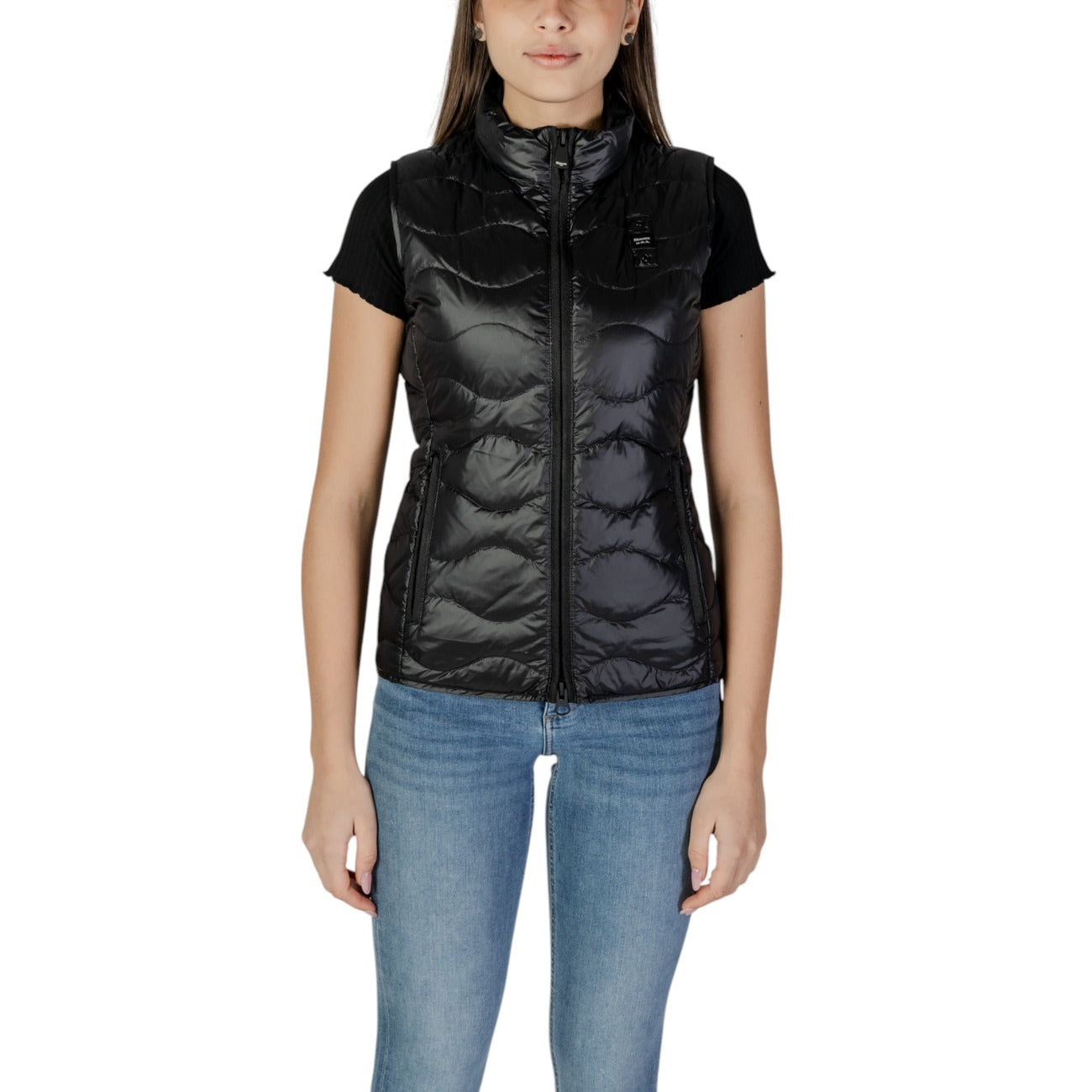 2409800 Blauer Gilet Nero Smanicato Cerniera Donna
