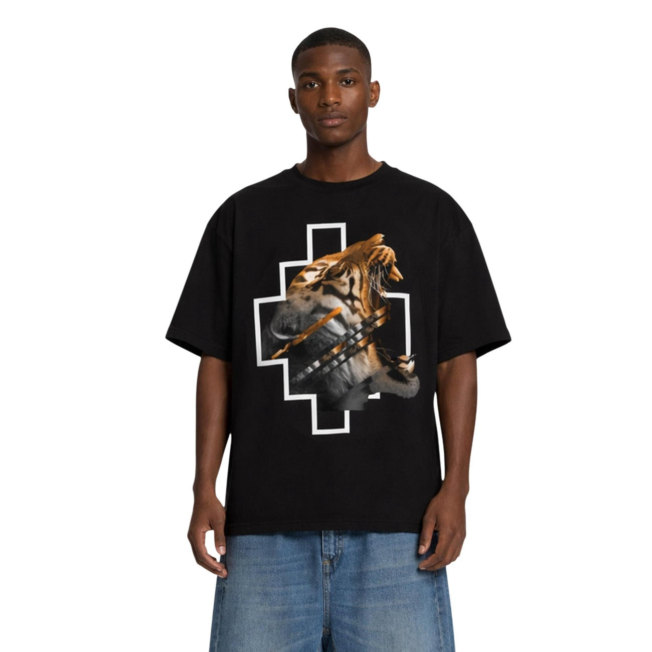2459231 County Of Milan T-Shirt Nera Cotone Stampa Scollo Tondo Uomo