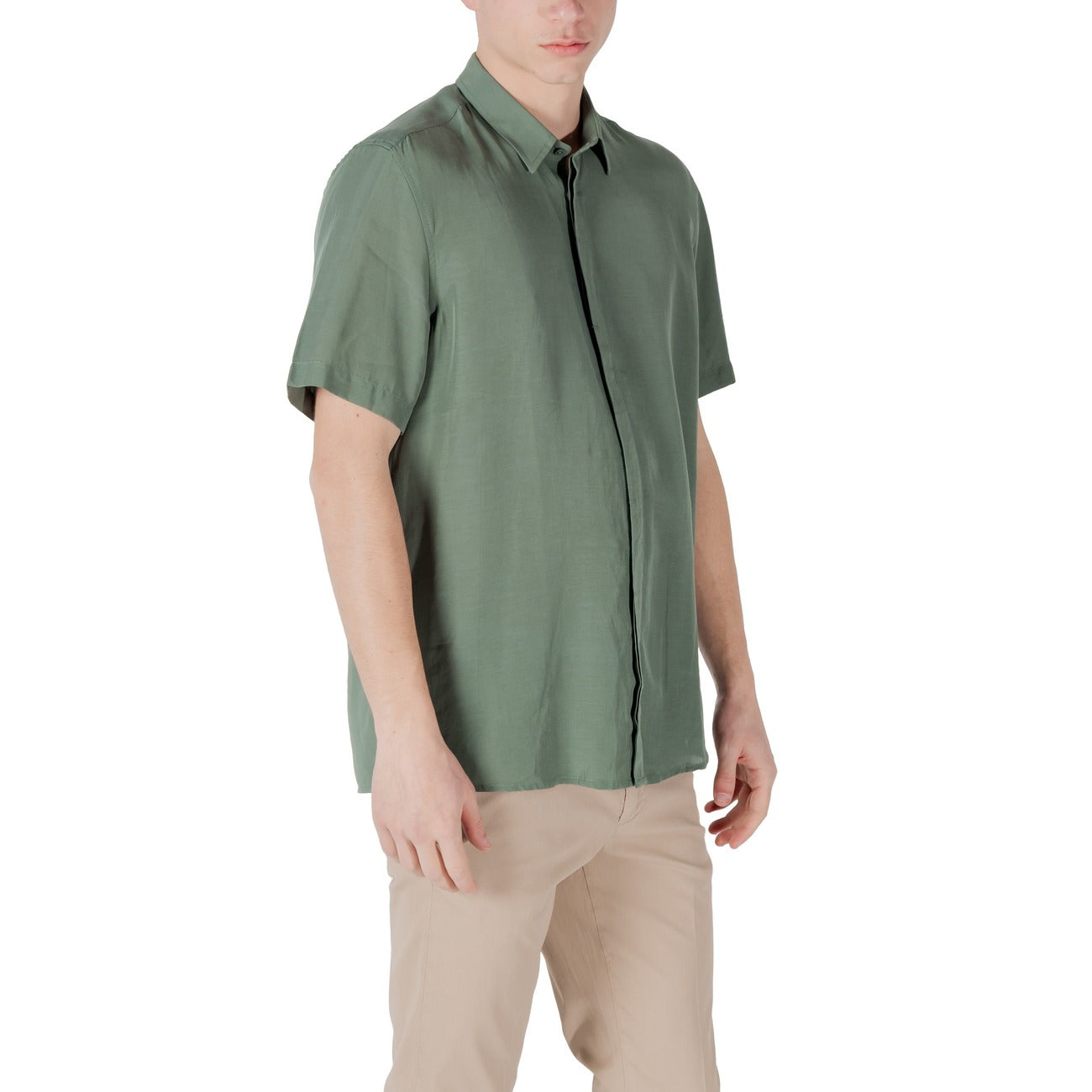 2417546 Antony Morato Camicia Verde Lyocell Lino Uomo