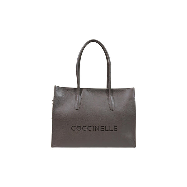 Myrtha Large Grained Leather Tote Bag Brown
