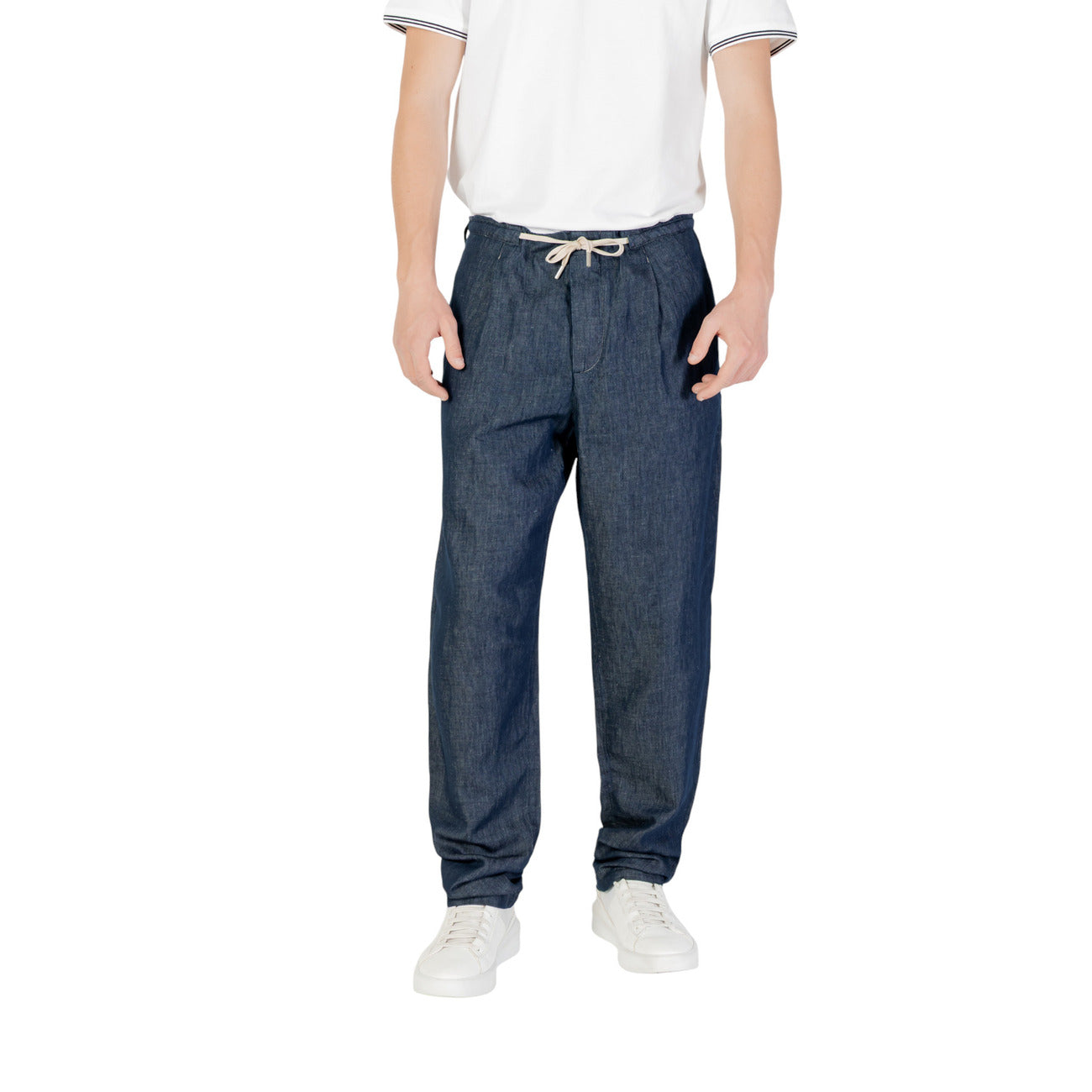 2422275 Replay Pantaloni Blu Cotone Lino Uomo