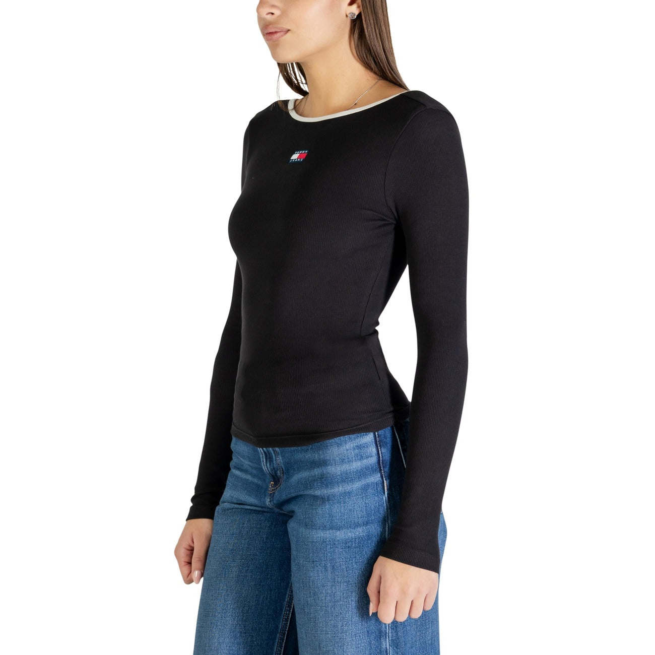 2448842 Tommy Hilfiger Jeans Maglia Donna Nera Cotone Organico