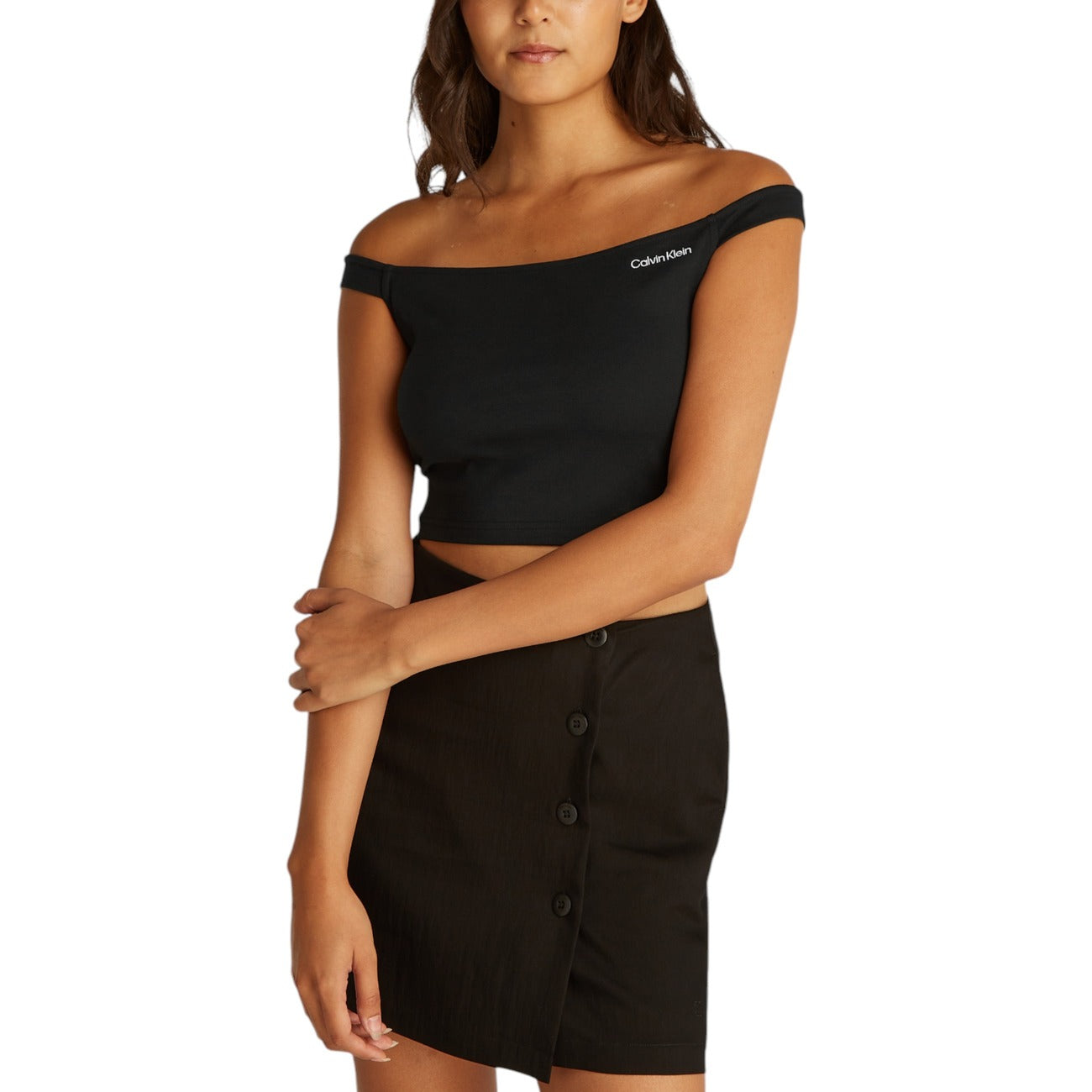 2410319 Calvin Klein Jeans Top Nero Scollo Barca Smanicato Donna