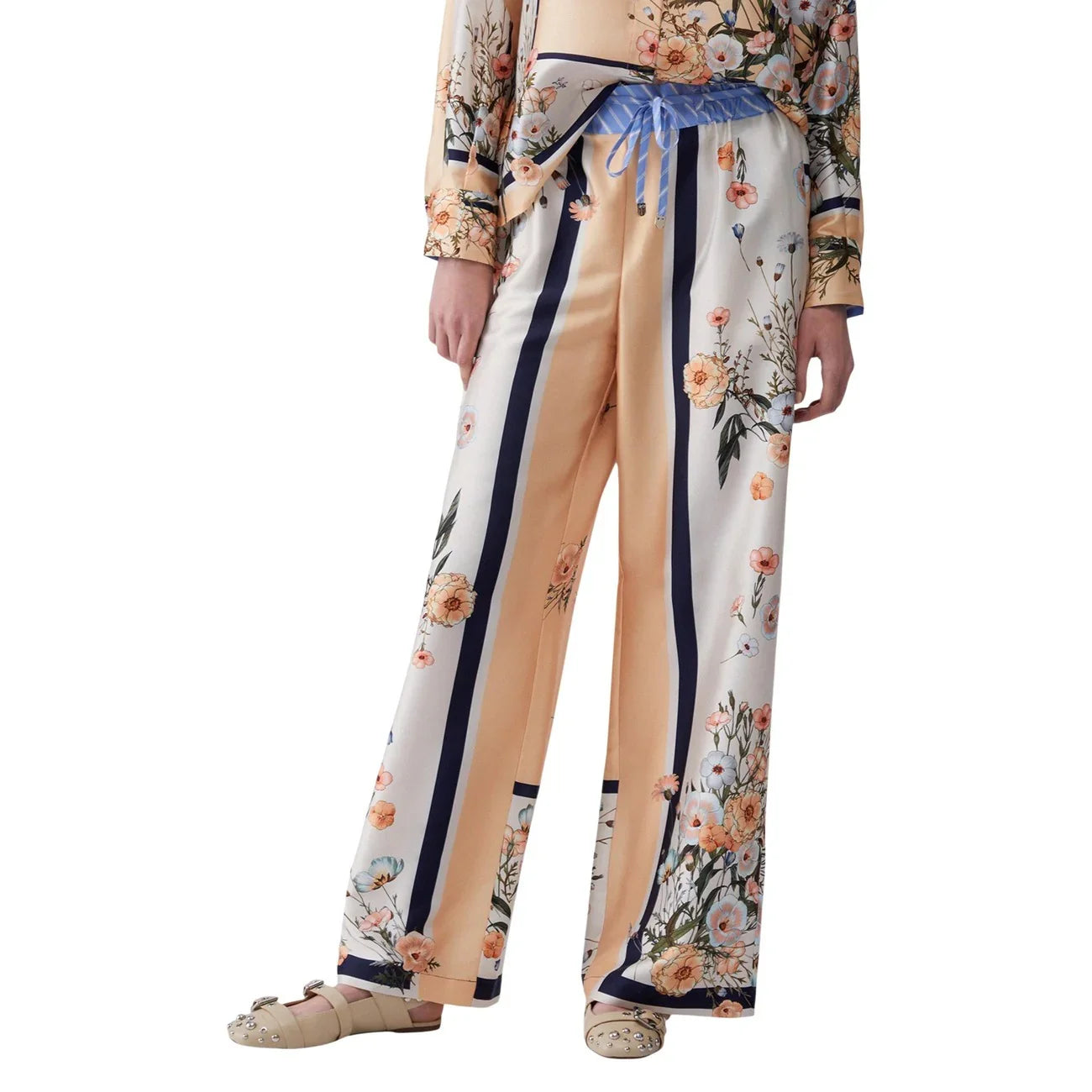 2456121 Liu Jo Pantaloni Salmone Floreale Poliestere Lacci Donna