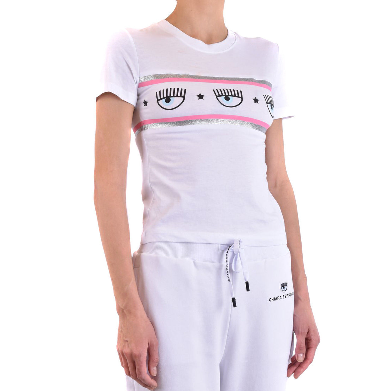 488584 Chiara Ferragni T-Shirt Bianca Stampa Donna