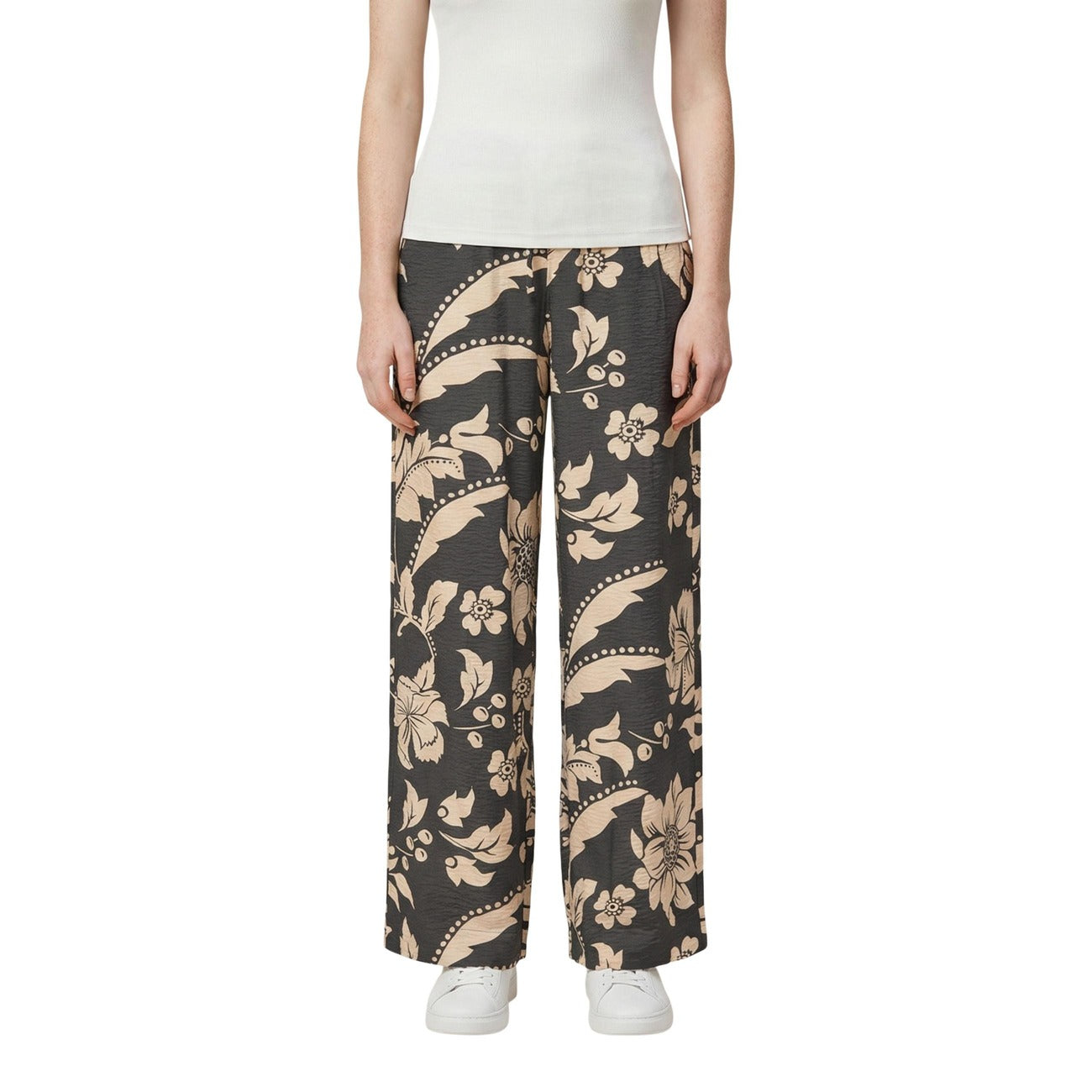 2454615 Jacqueline De Yong Pantaloni Neri Viscosa Fantasia Floreale Donna