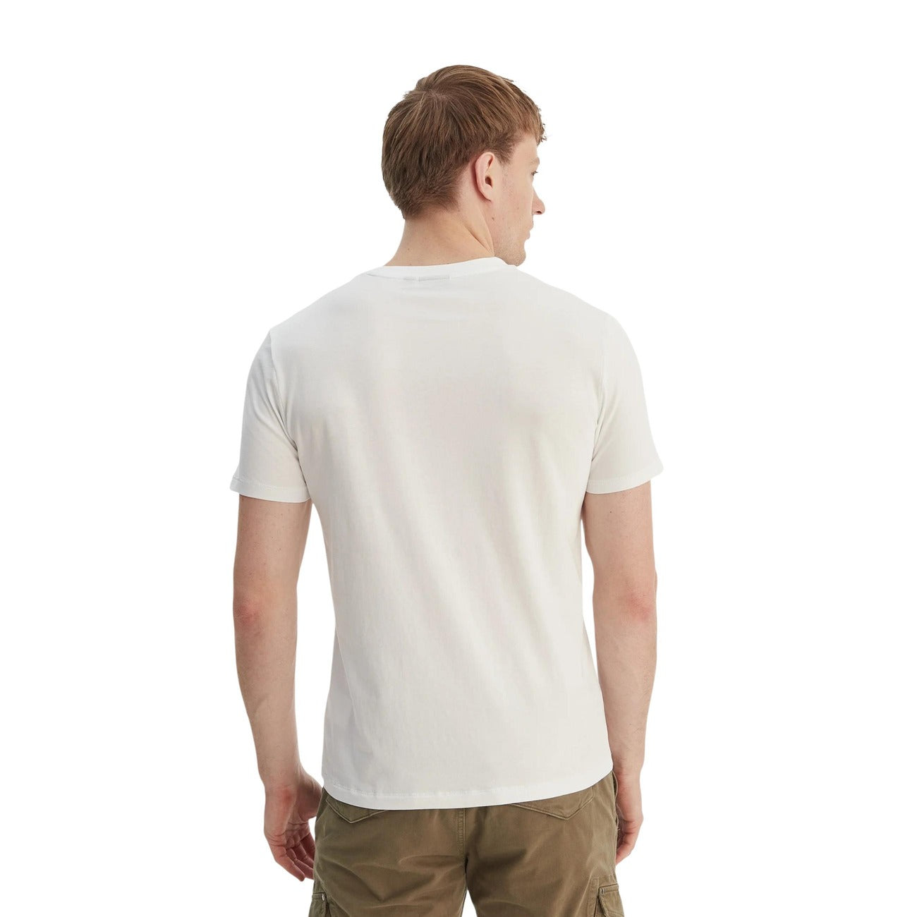 2458192 Napapijri T-Shirt Beige Cotone Stampa Scollo Tondo Uomo