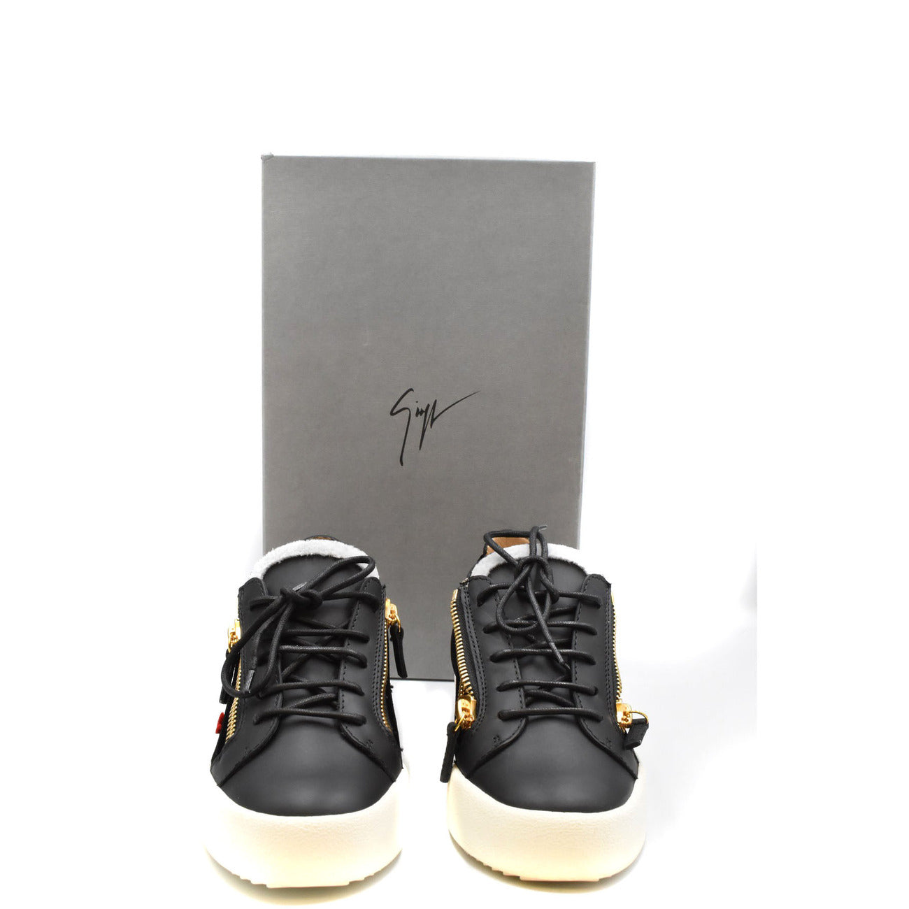2438026 Giuseppe Zanotti Sneakers Nere Pelle Zip Lacci Donna