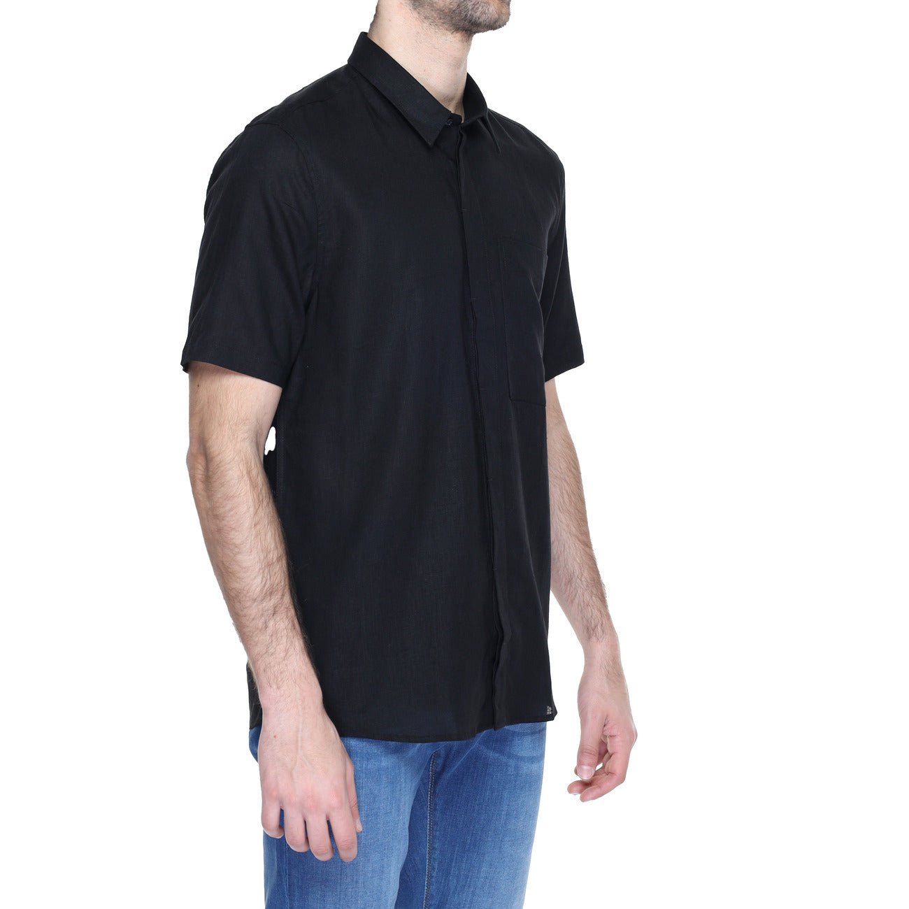 2218390 Antony Morato Camicia Nera Lino Viscosa Uomo