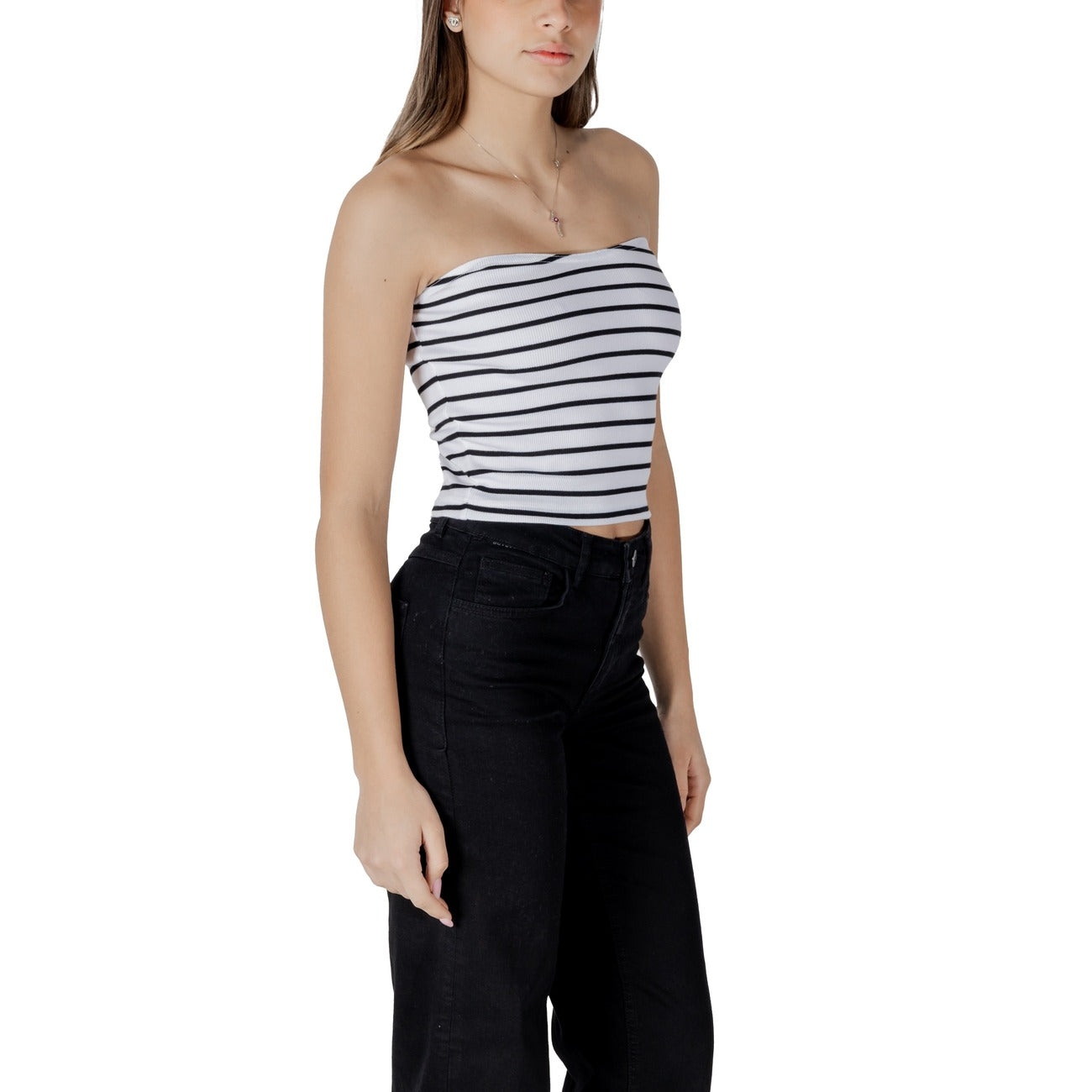 2410861 Calvin Klein Jeans Top Bianco Righe Smanicato Donna