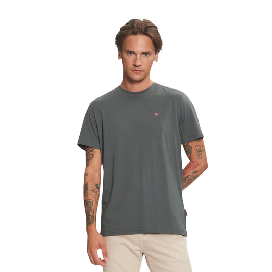 2458200 Napapijri T-Shirt Verde Cotone Scollo Tondo Uomo