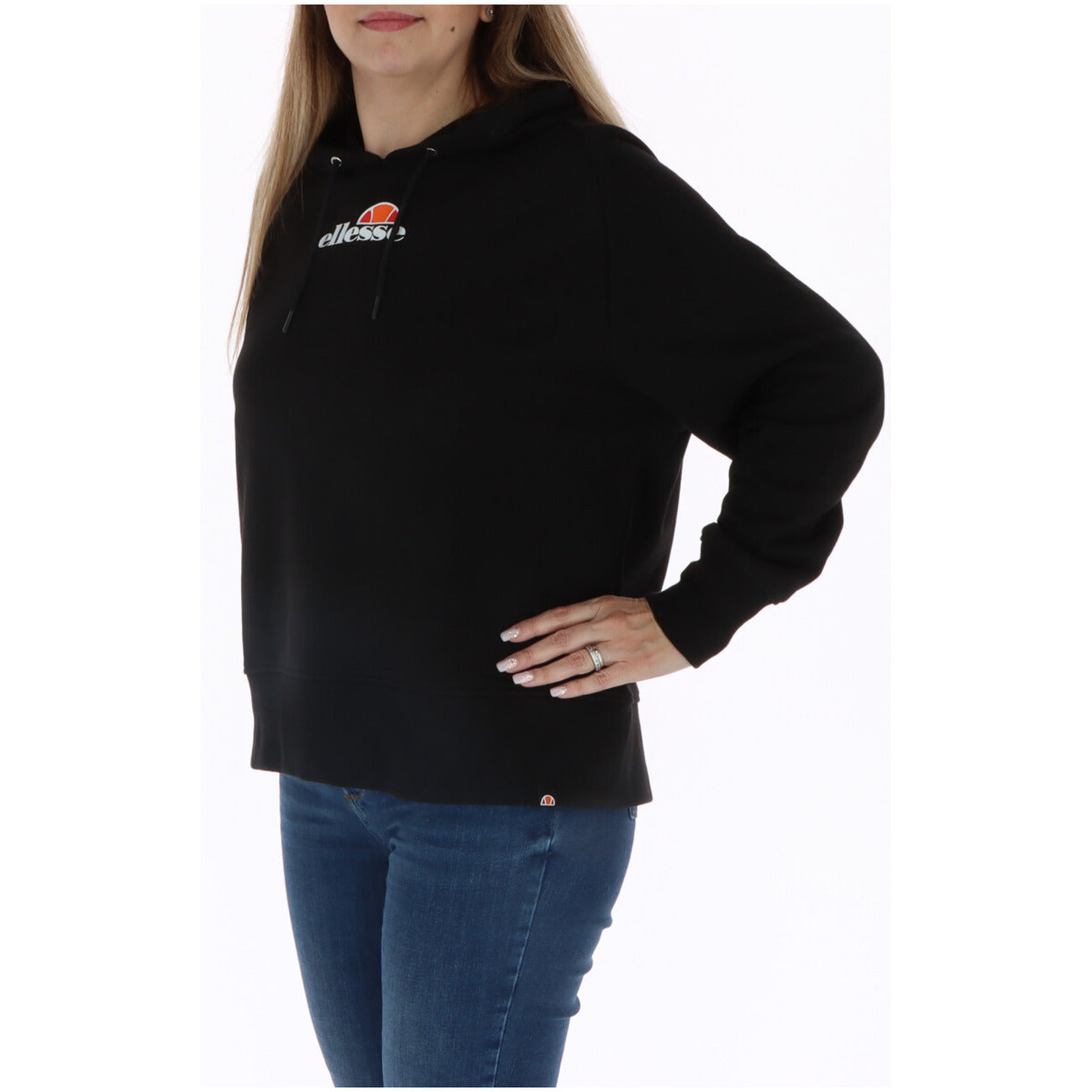 2325877 Ellesse Felpa Donna Nera Stampa Cotone Cappuccio